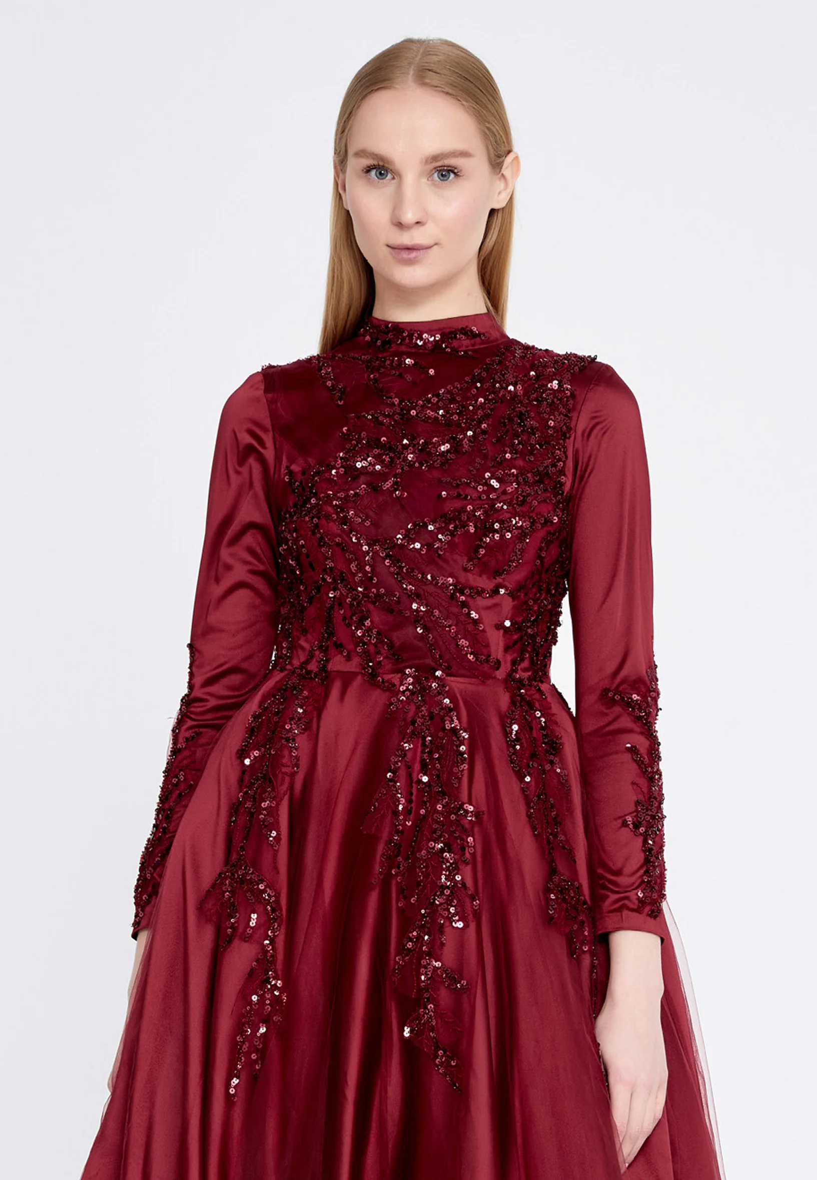Long Sleeve Midi Tulle A - Line Regular Prom Dress eck9000 - Image 4