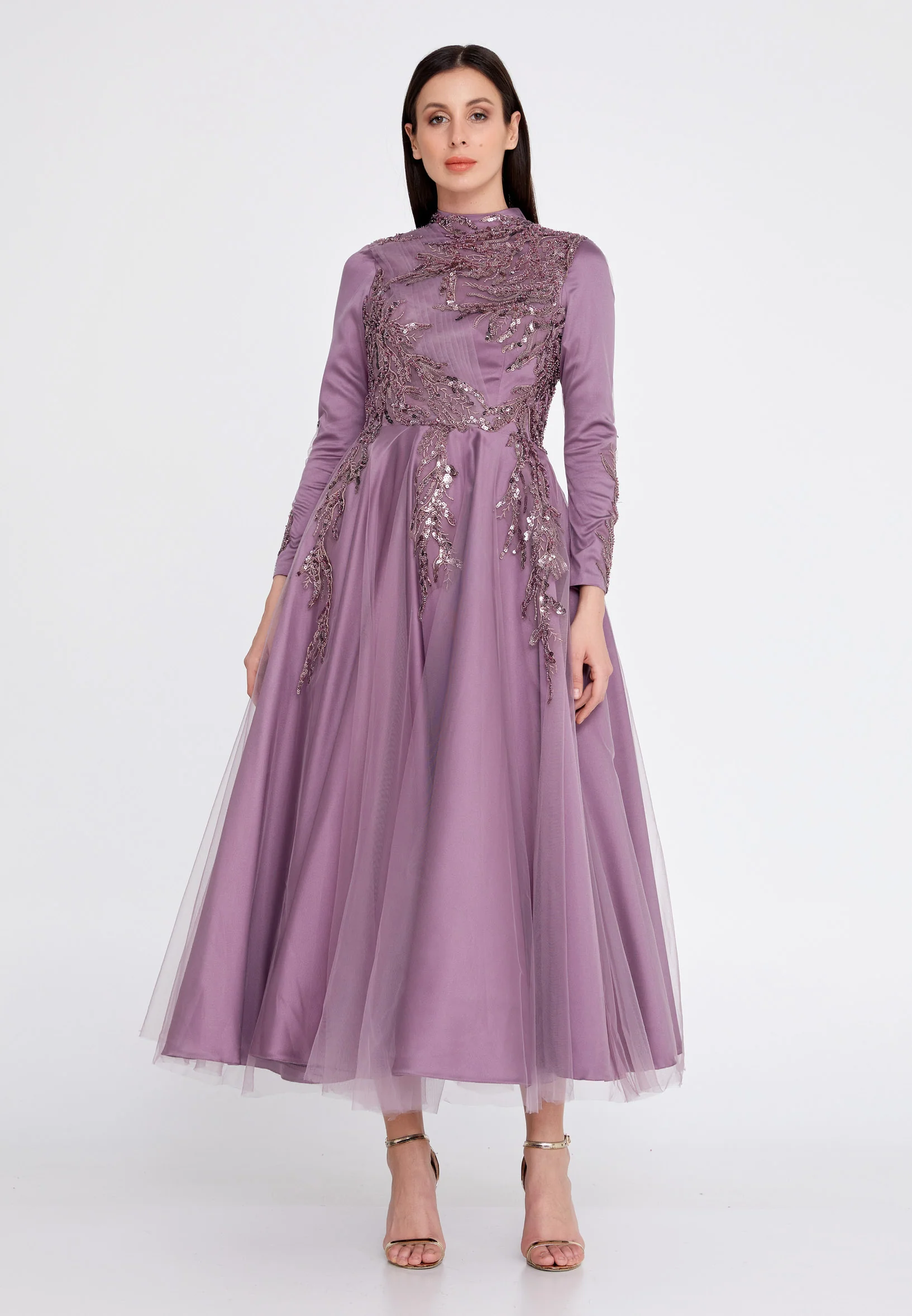 Long Sleeve Midi Tulle A - Line Regular Prom Dress eck9000 - Image 5