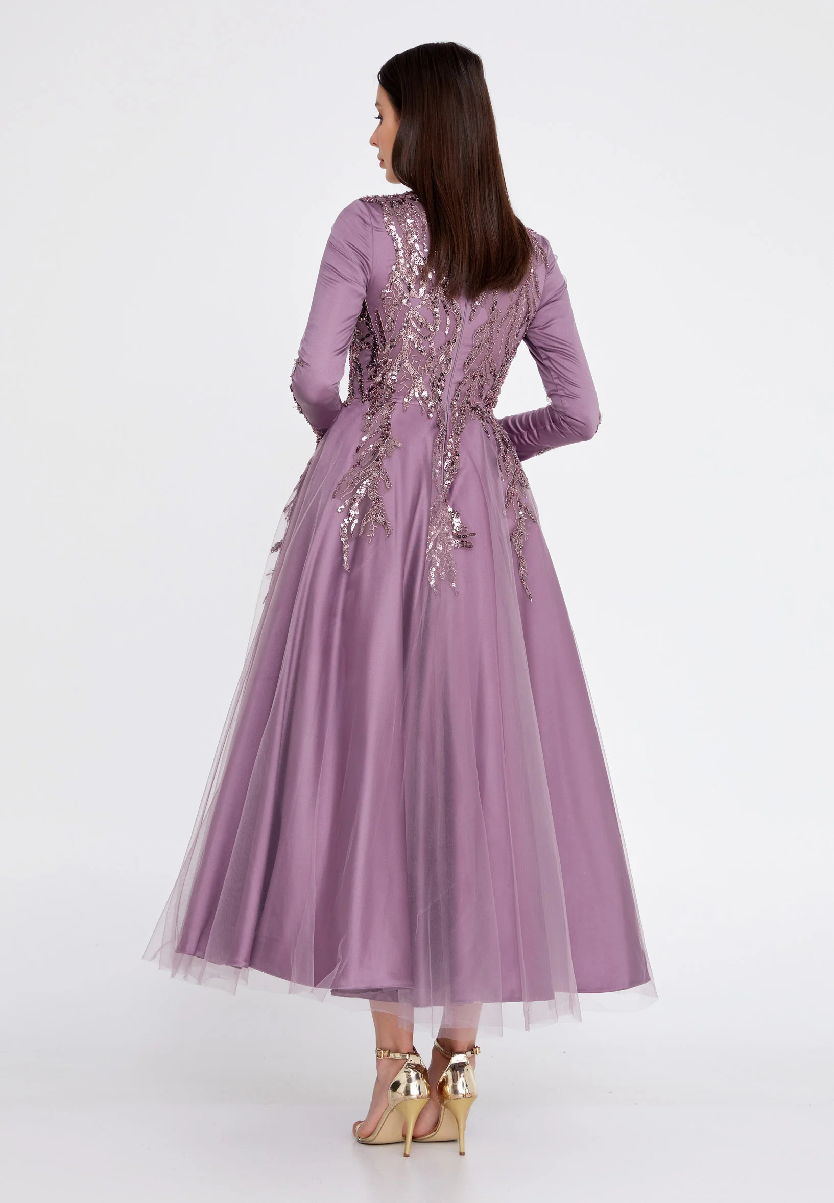 Long Sleeve Midi Tulle A - Line Regular Prom Dress eck9000 - Image 6