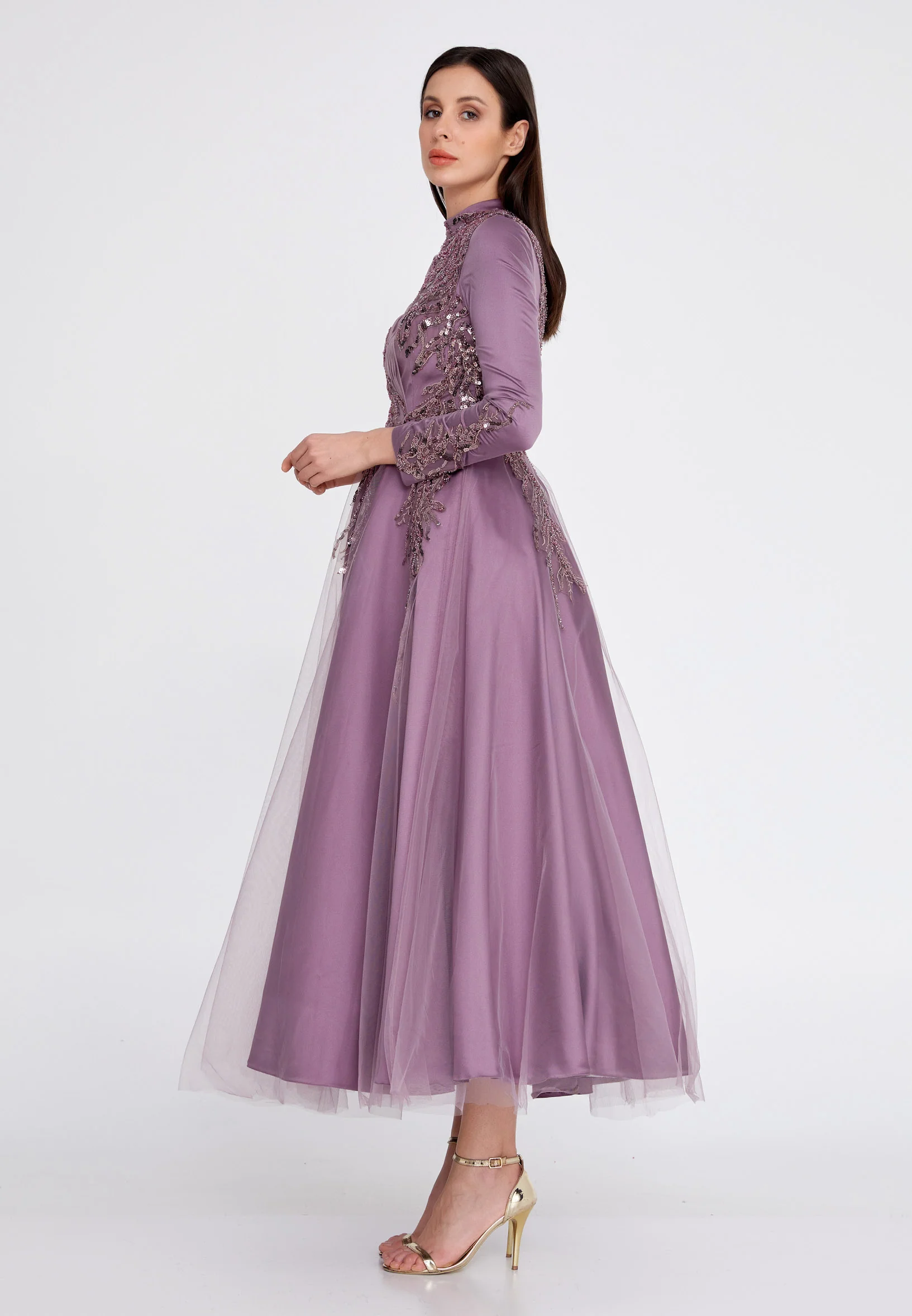 Long Sleeve Midi Tulle A - Line Regular Prom Dress eck9000 - Image 7