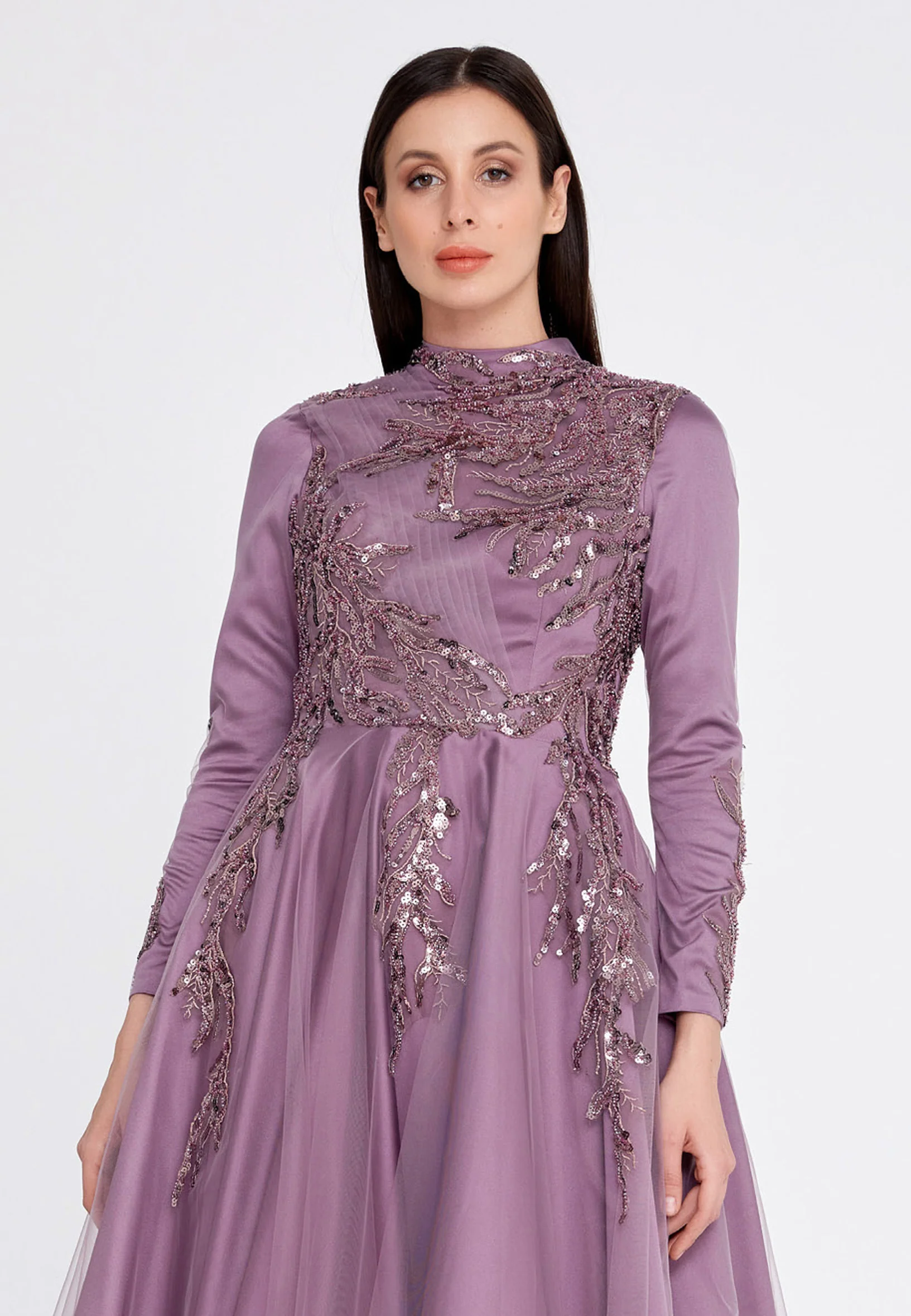Long Sleeve Midi Tulle A - Line Regular Prom Dress eck9000 - Image 8