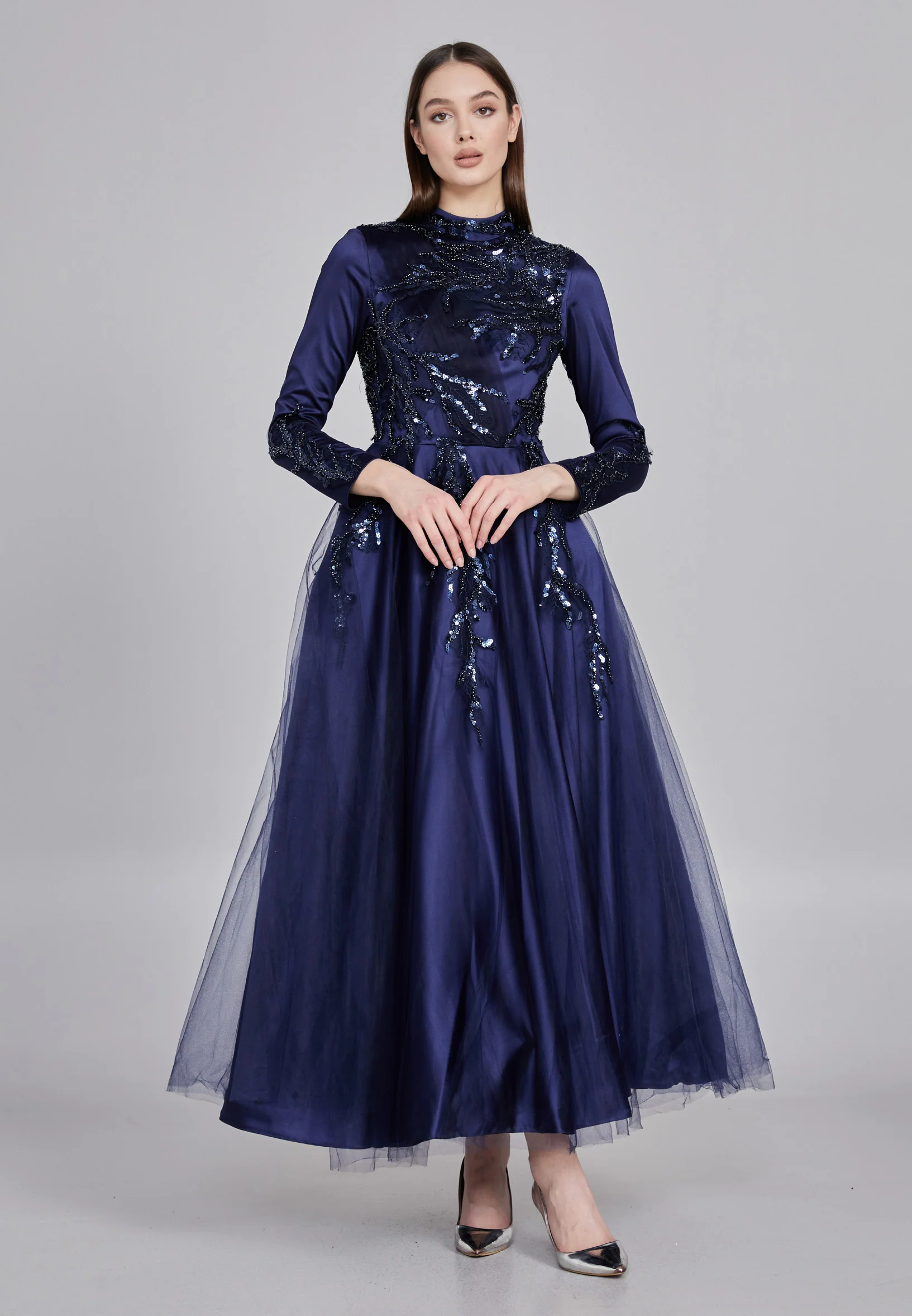 Long Sleeve Midi Tulle A - Line Regular Prom Dress eck9000 - Image 9