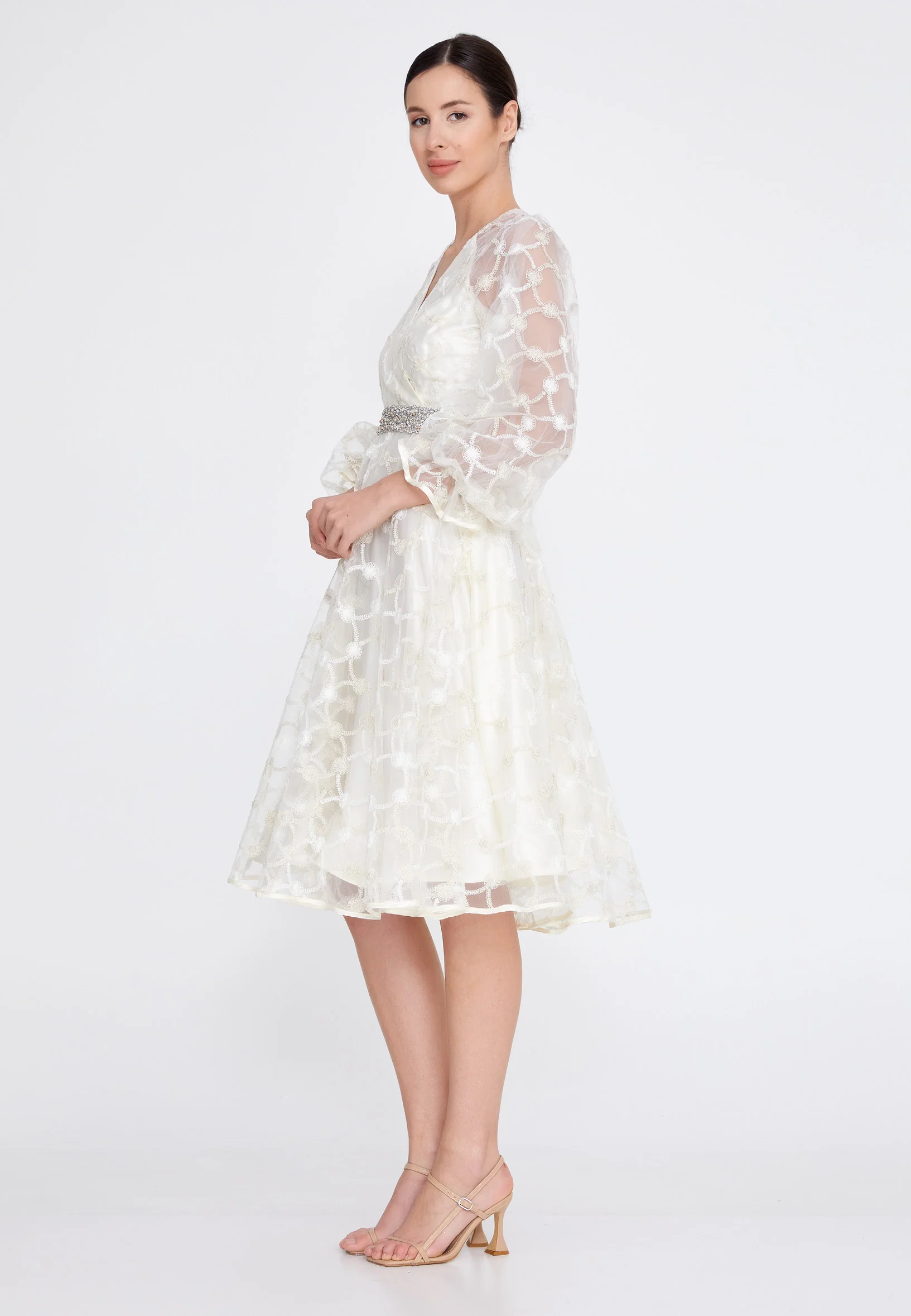 Long Sleeve Midi Tulle A - Line Regular Prom Dress ons000-81 - Image 3