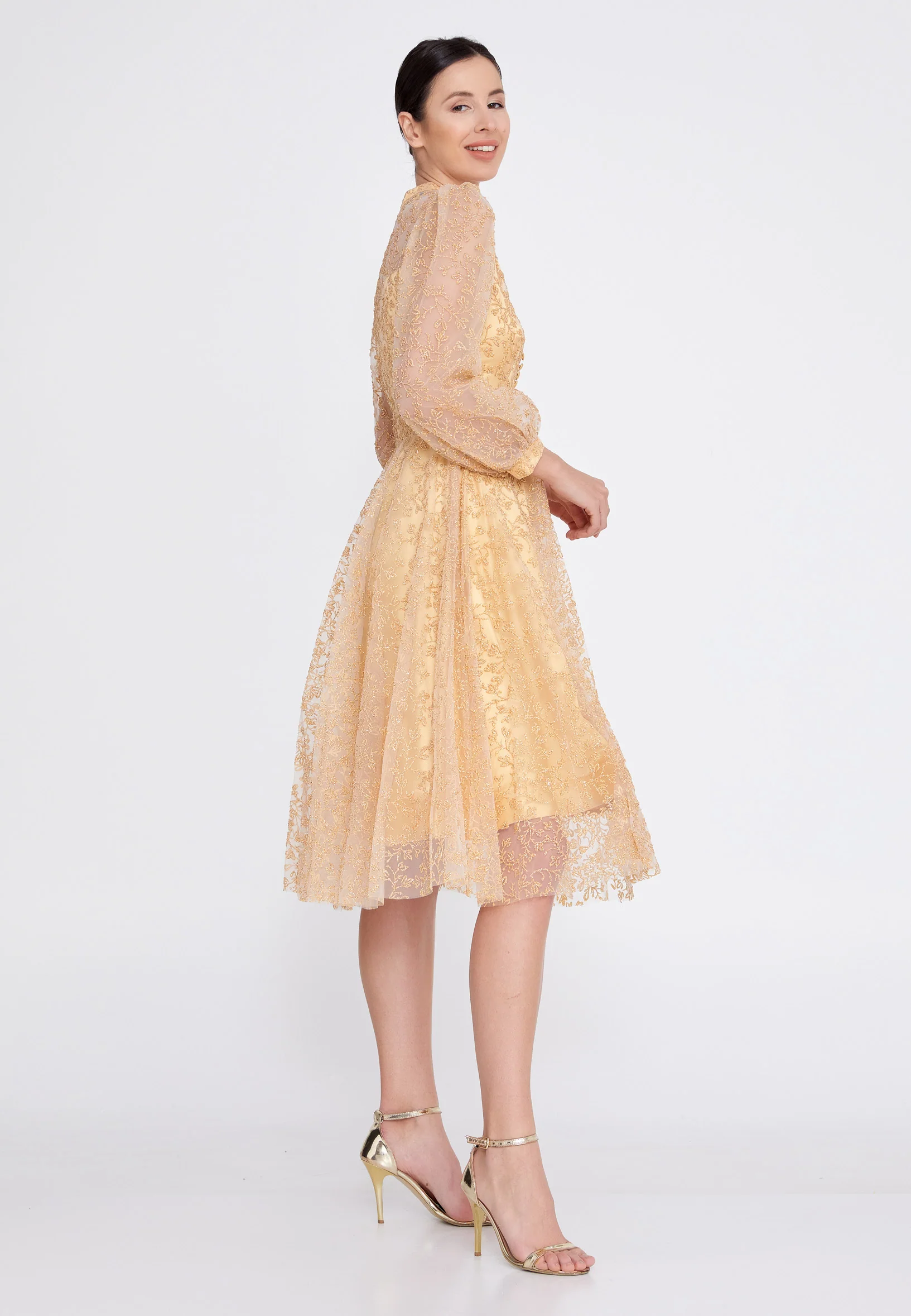 Long Sleeve Midi Tulle A - Line Regular Prom Dress ons000-85 - Image 3