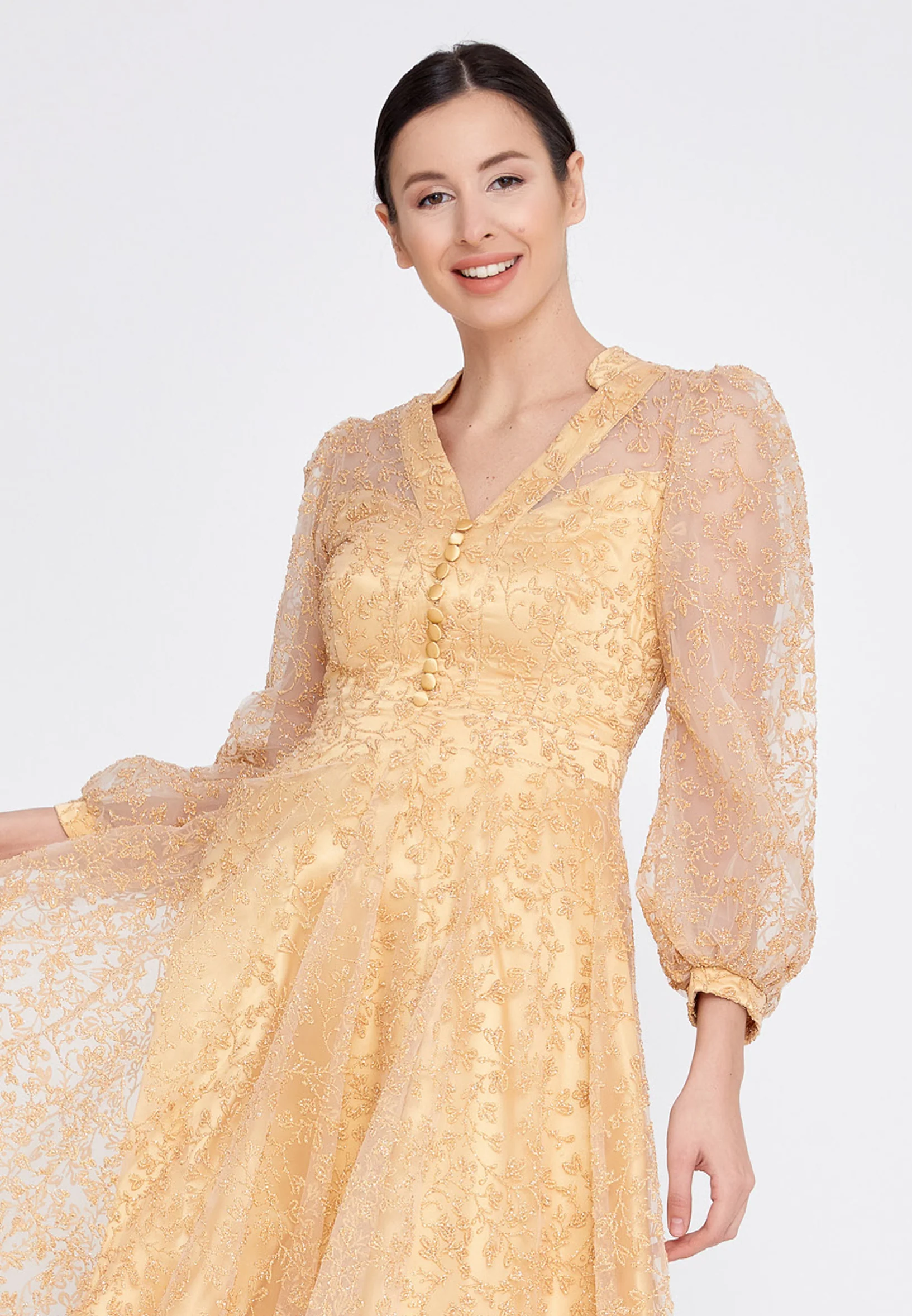 Long Sleeve Midi Tulle A - Line Regular Prom Dress ons000-85 - Image 4