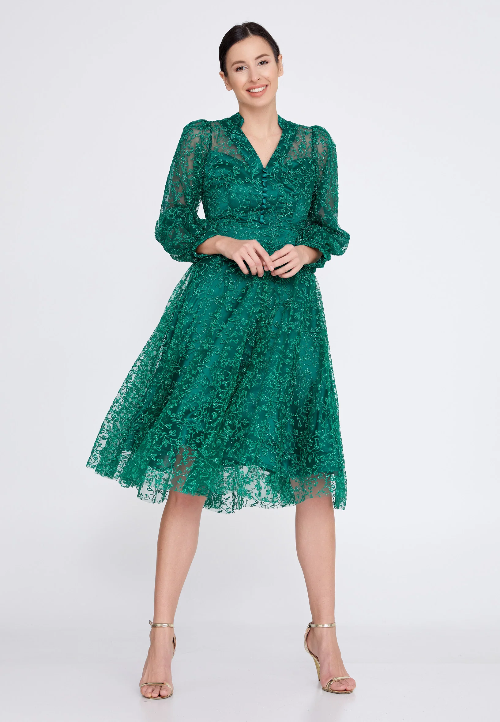 Long Sleeve Midi Tulle A - Line Regular Prom Dress ons000-85 - Image 5