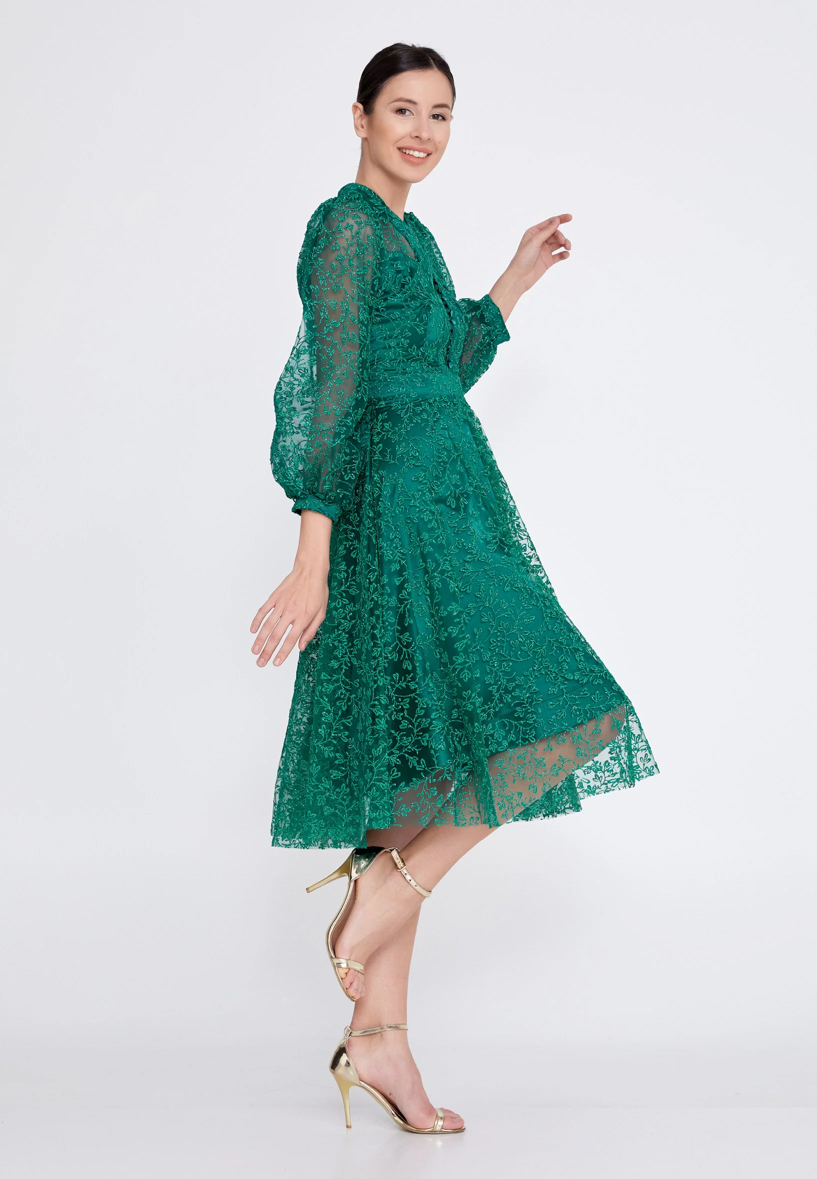 Long Sleeve Midi Tulle A - Line Regular Prom Dress ons000-85 - Image 7