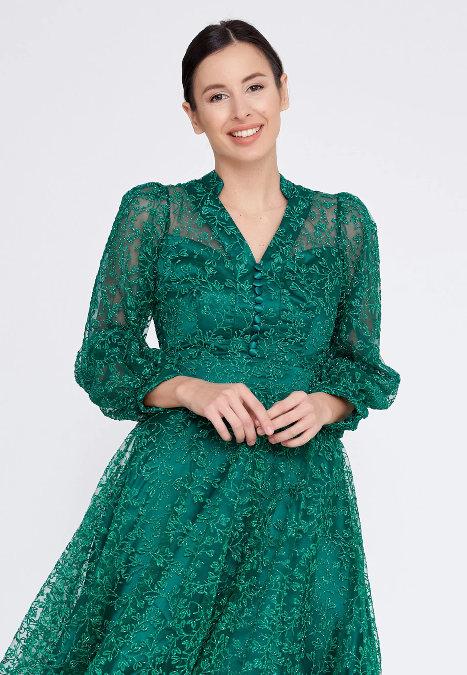 Long Sleeve Midi Tulle A - Line Regular Prom Dress ons000-85 - Image 8