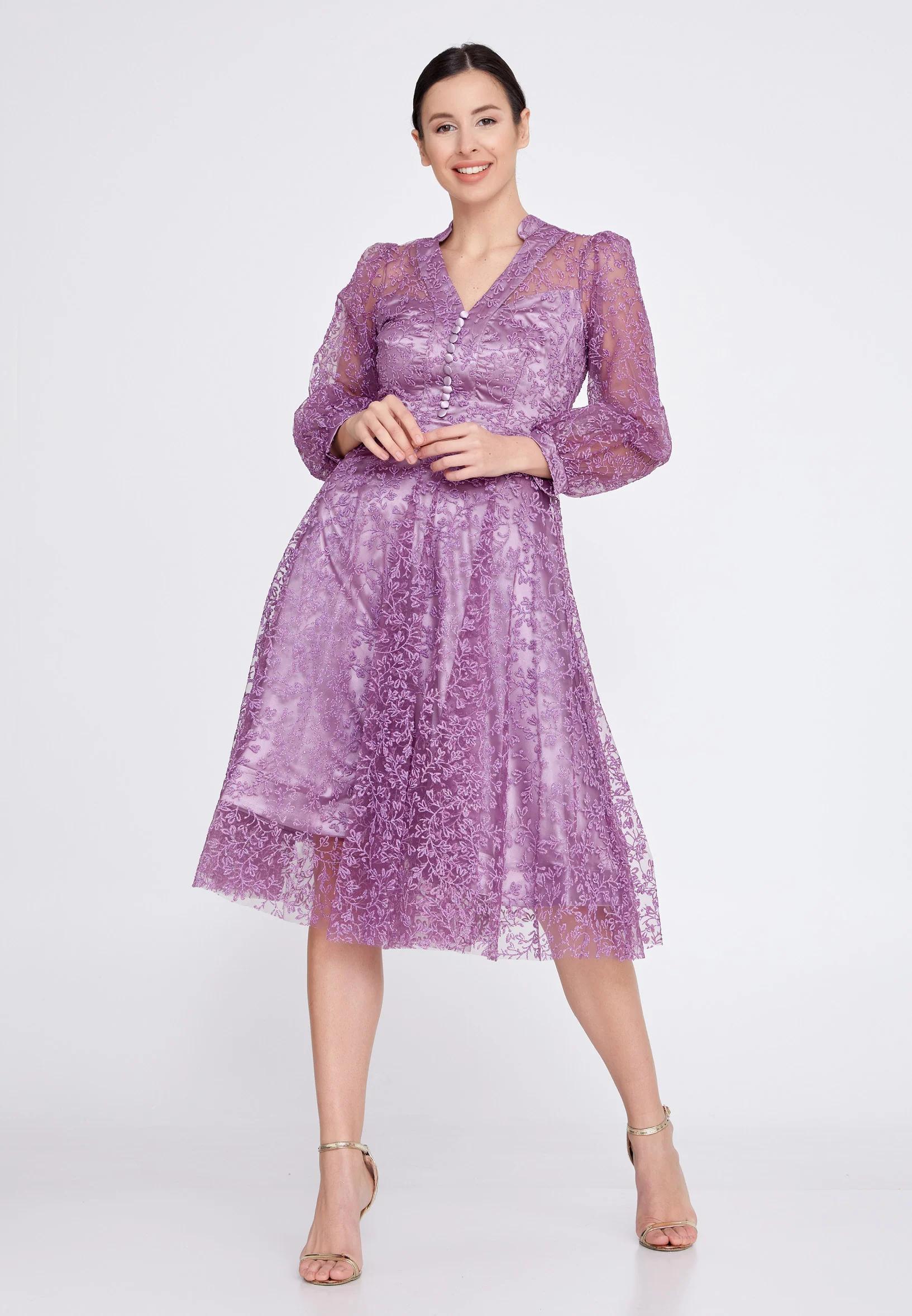 Long Sleeve Midi Tulle A - Line Regular Prom Dress ons000-85 - Image 9