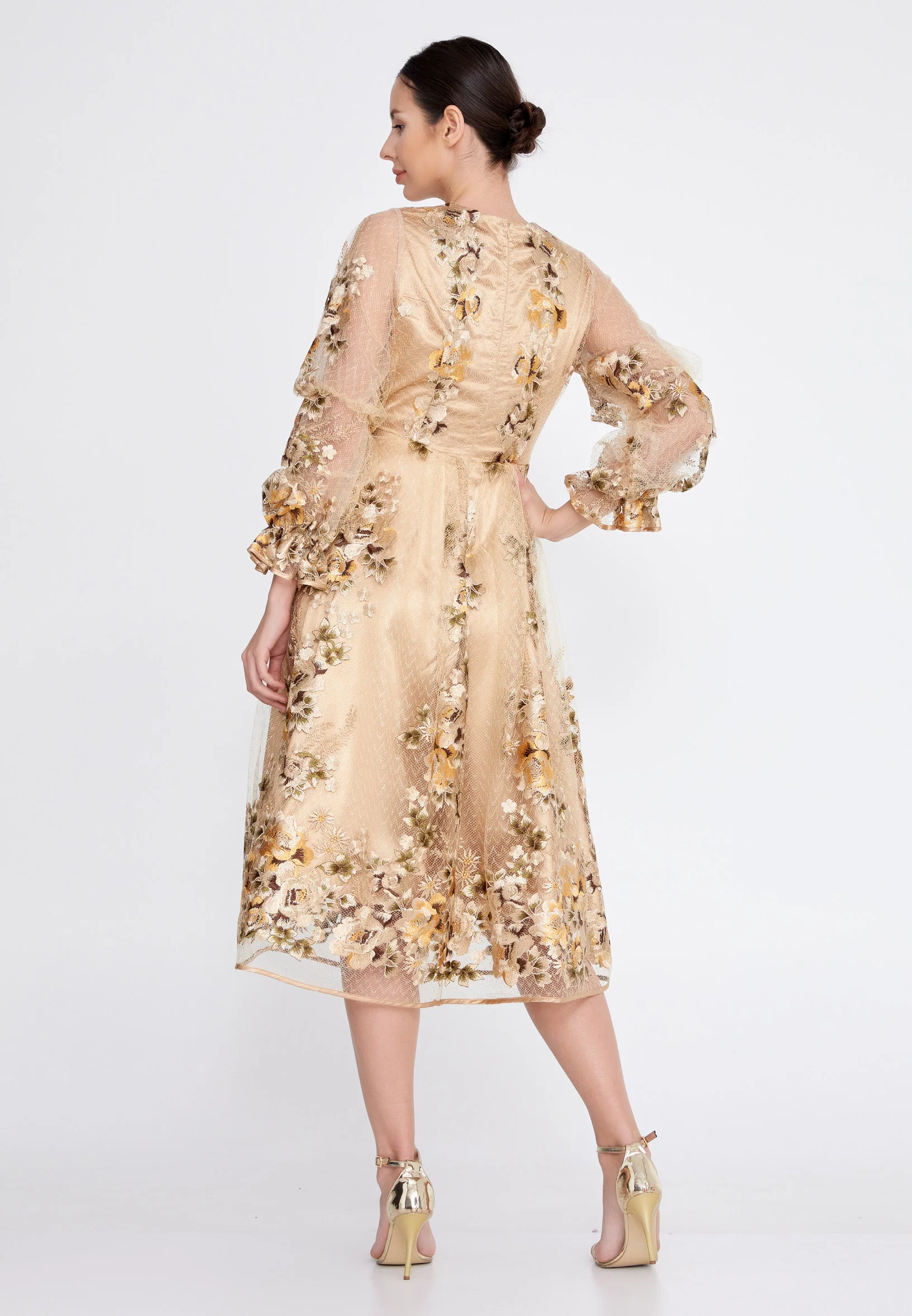 Long Sleeve Midi Tulle A - Line Regular Prom Dress ons000-89 - Image 2