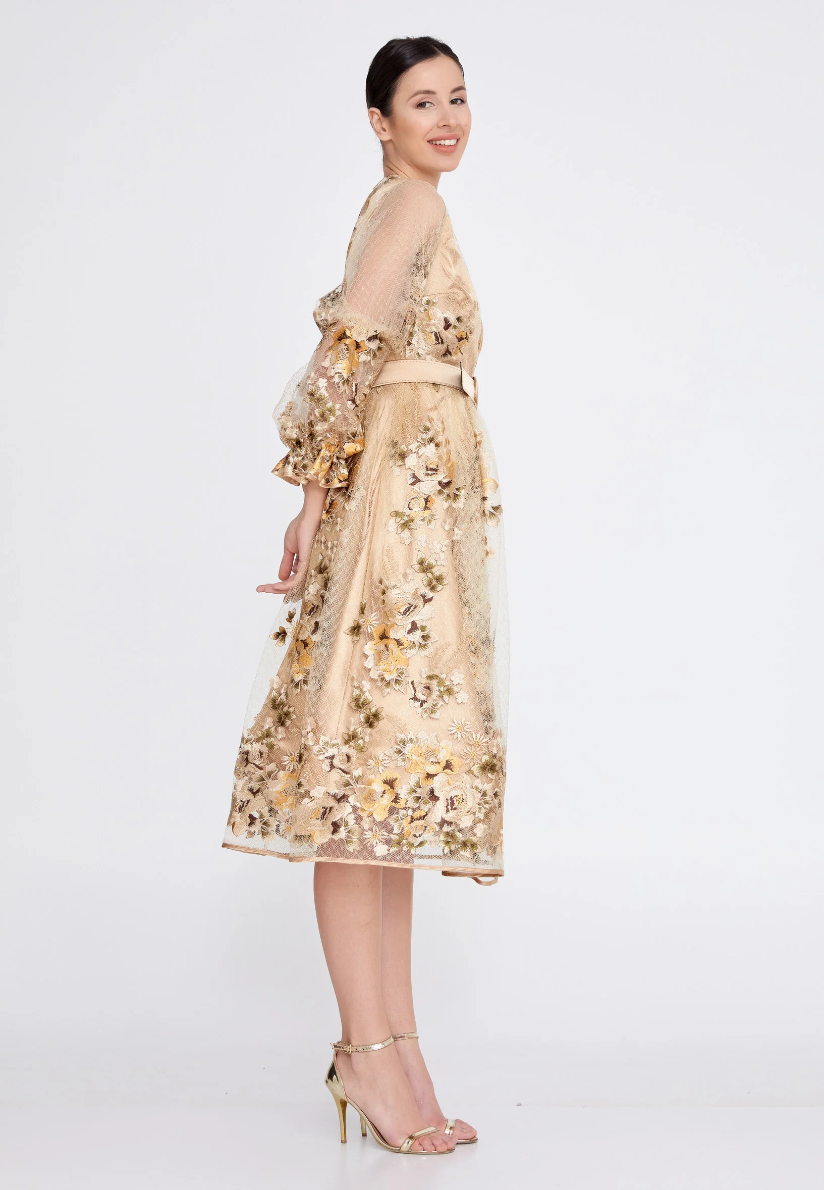 Long Sleeve Midi Tulle A - Line Regular Prom Dress ons000-89 - Image 3