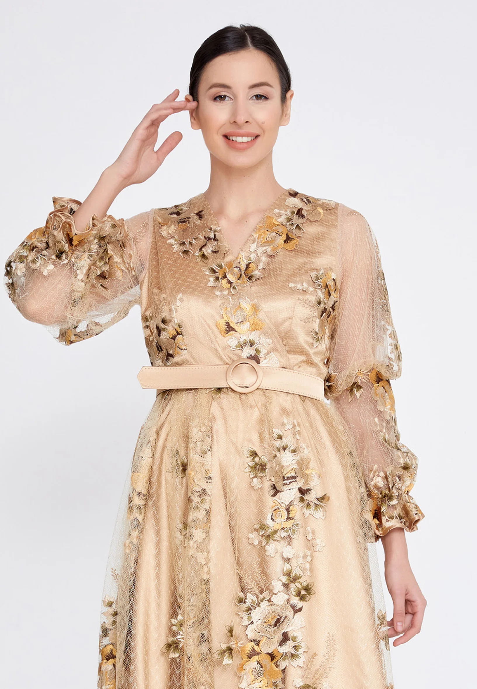 Long Sleeve Midi Tulle A - Line Regular Prom Dress ons000-89 - Image 4