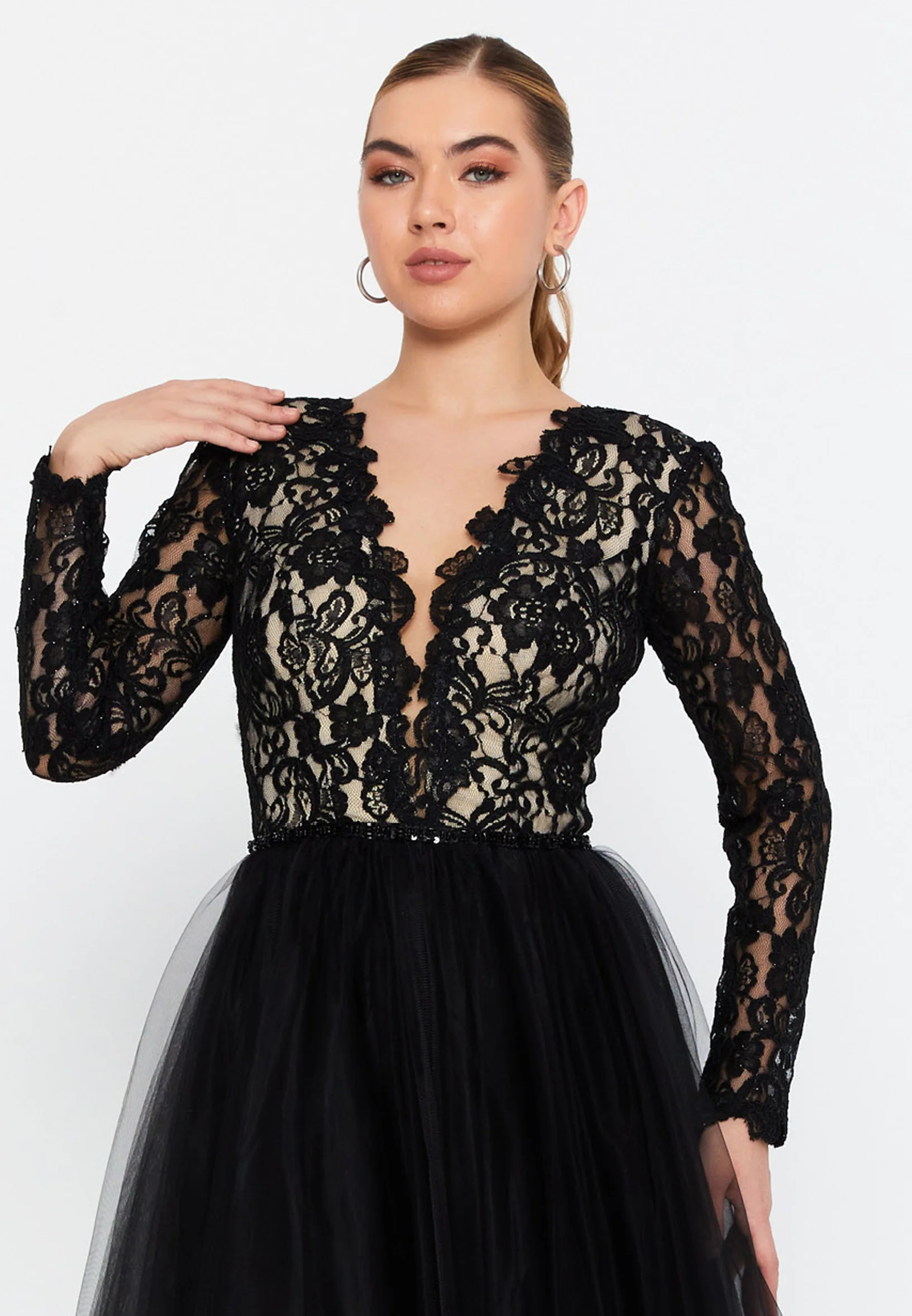 Long Sleeve Midi Tulle A - Line Regular Prom Dress prl732 - Image 4
