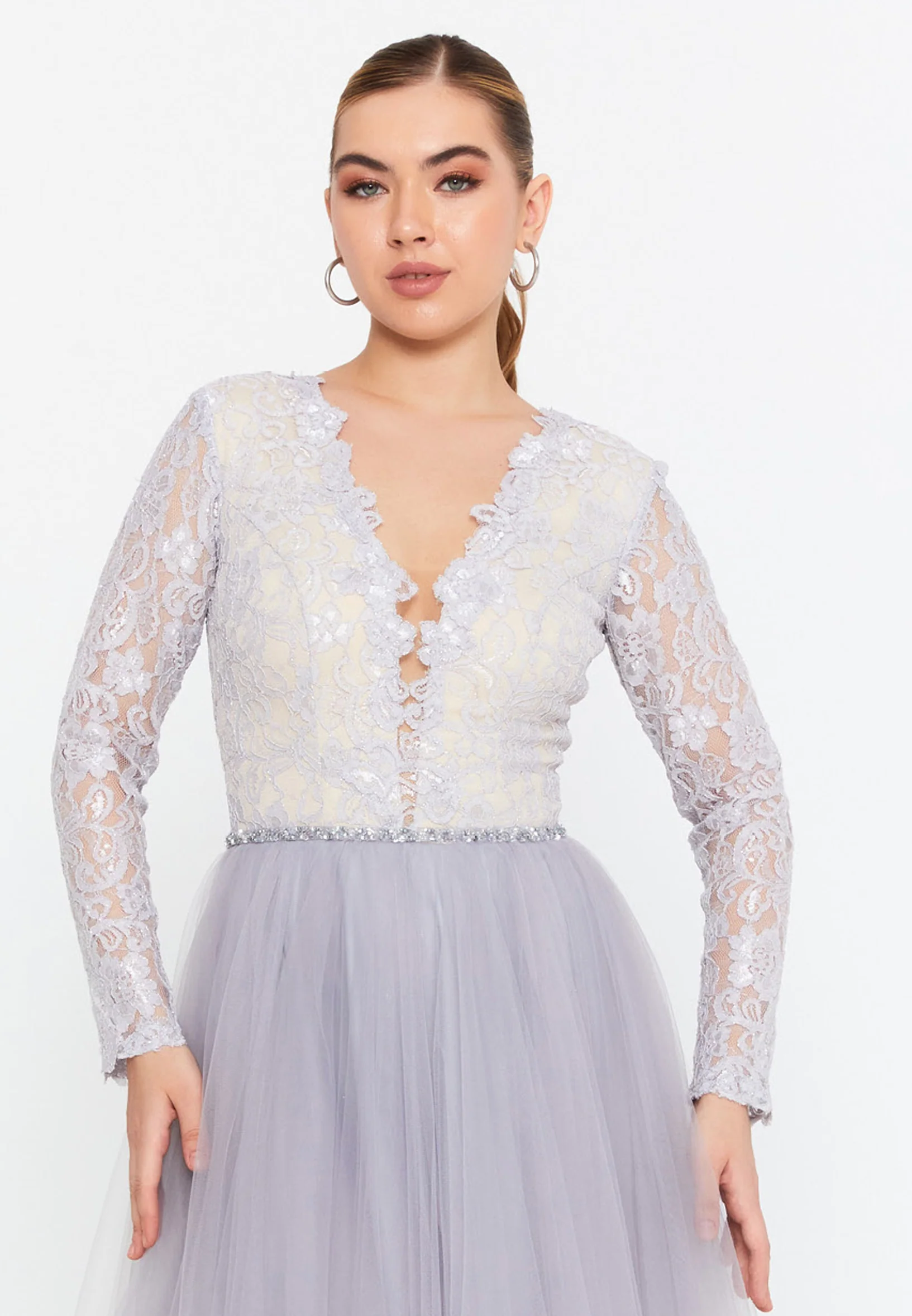Long Sleeve Midi Tulle A - Line Regular Prom Dress prl732 - Image 8