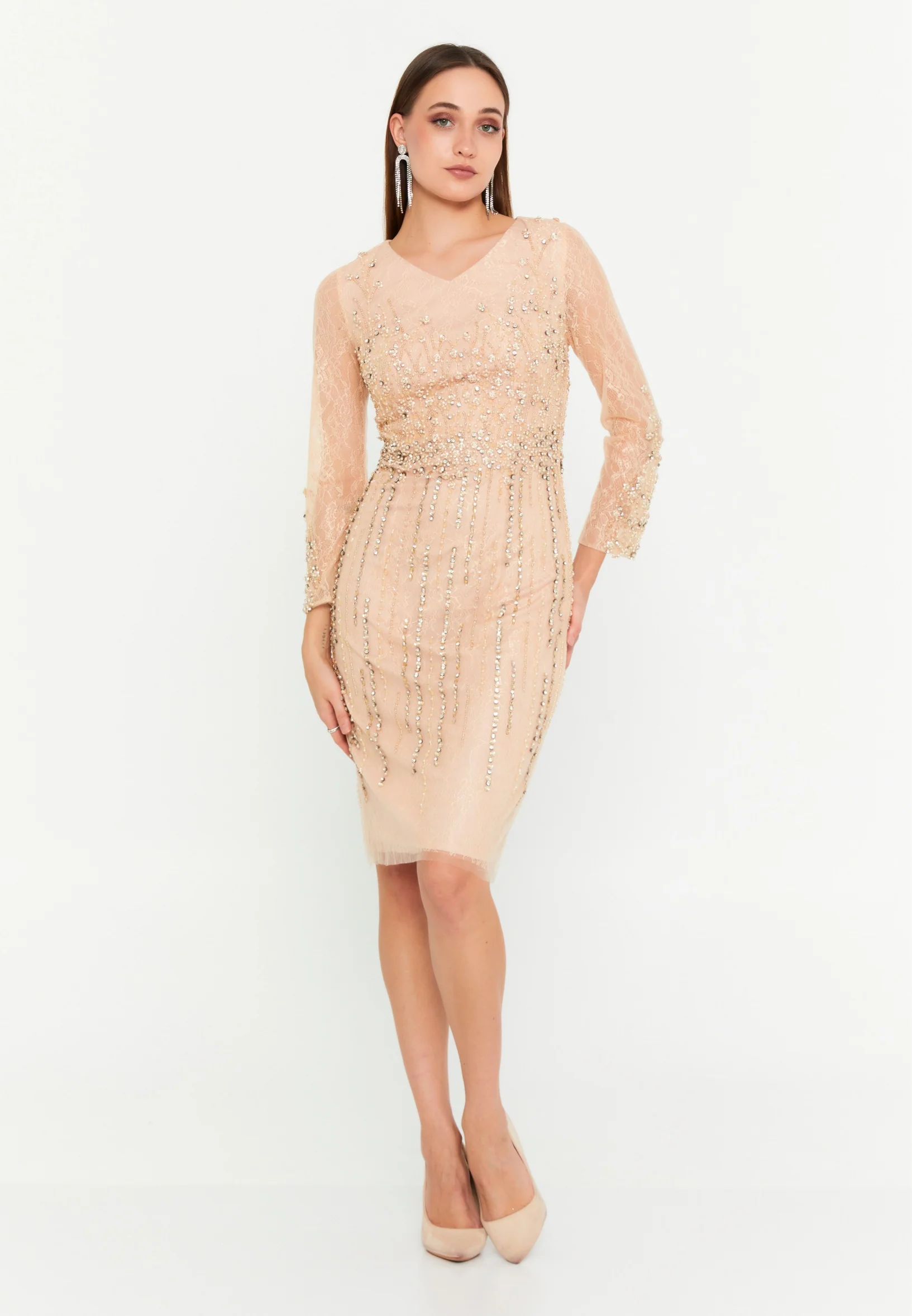 Long Sleeve Midi Tulle Column Regular Evening Dress mtc5180