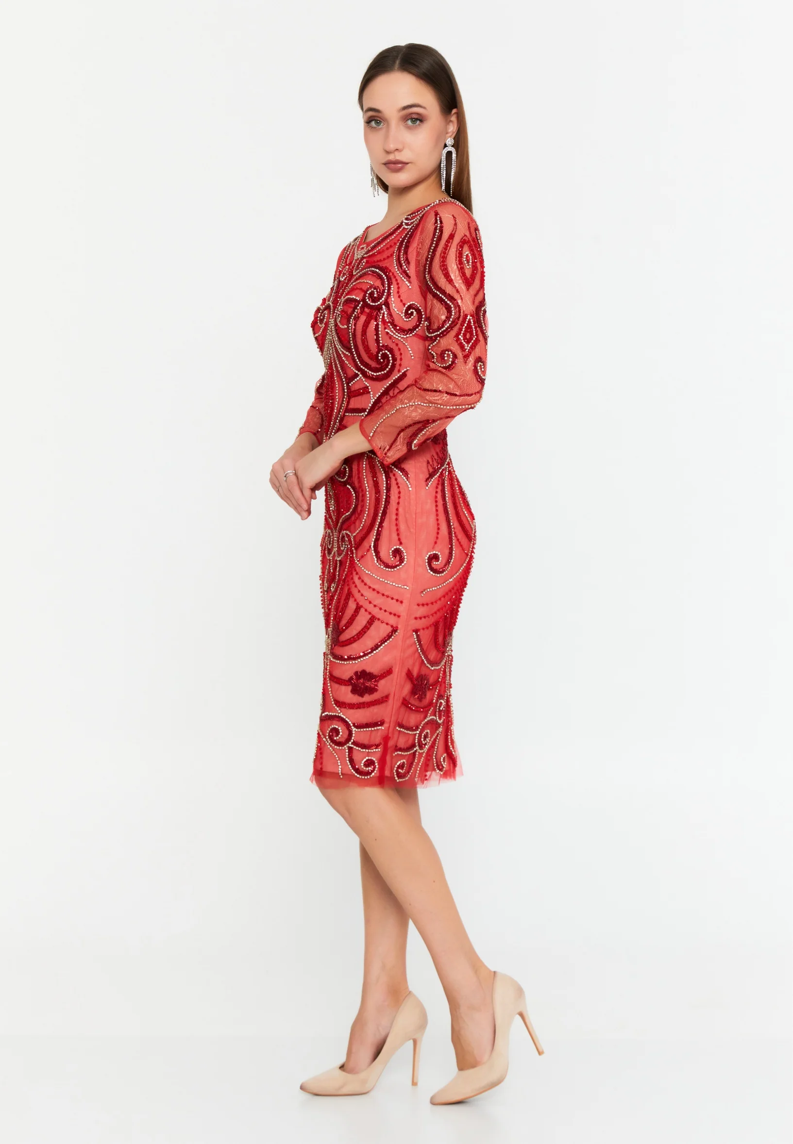Long Sleeve Midi Tulle Column Regular Evening Dress mtcw151 - Image 3