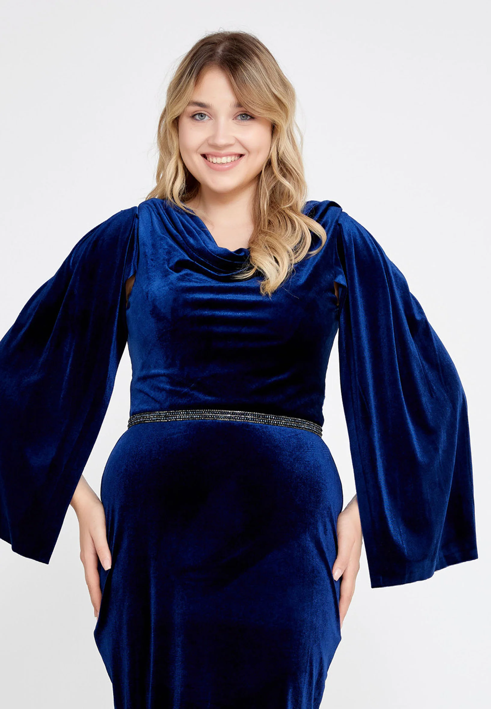 Long Sleeve Midi Velvet Column Regular Evening Dress she7024-1 - Image 16