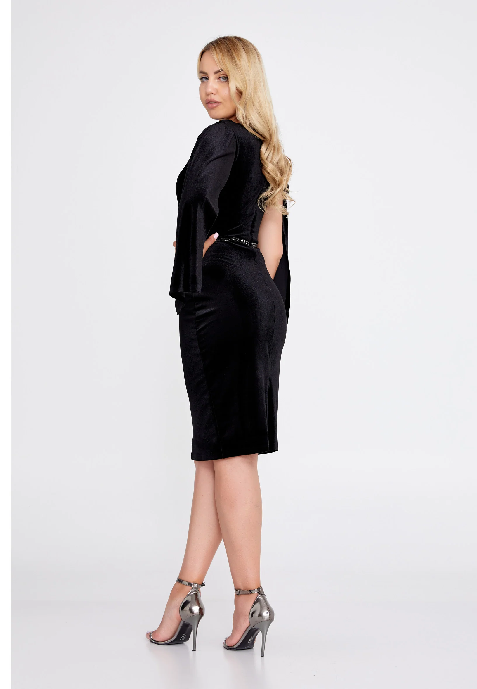 Long Sleeve Midi Velvet Column Regular Evening Dress she7024 - Image 2