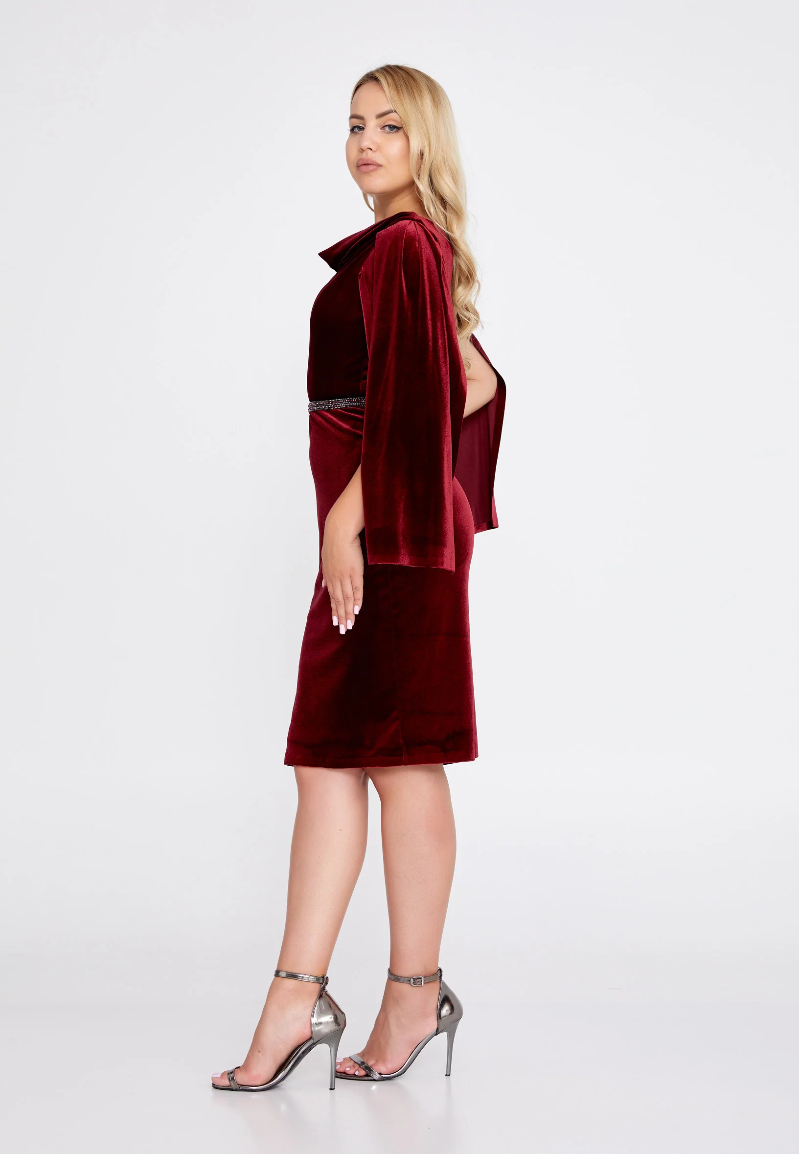 Long Sleeve Midi Velvet Column Regular Evening Dress she7024 - Image 7
