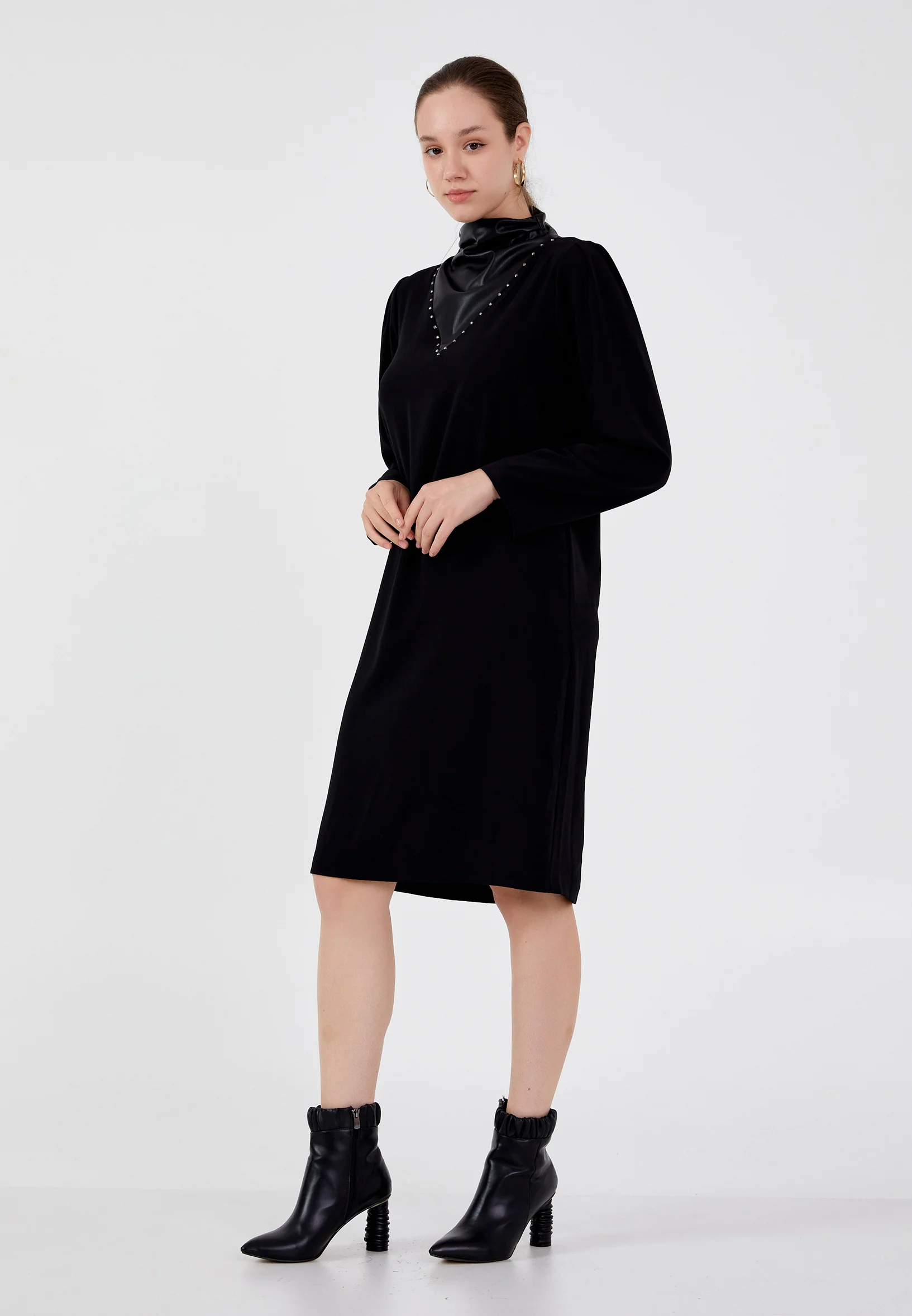 Long Sleeve Midi Viscose Column Regular Casual Dress shu23sk02027 - Image 3