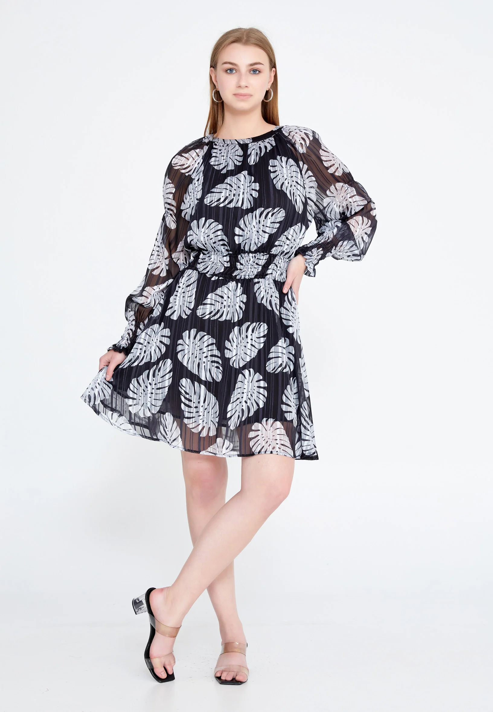 Long Sleeve Mini Chiffon Column Regular Casual Dress ber20y5130