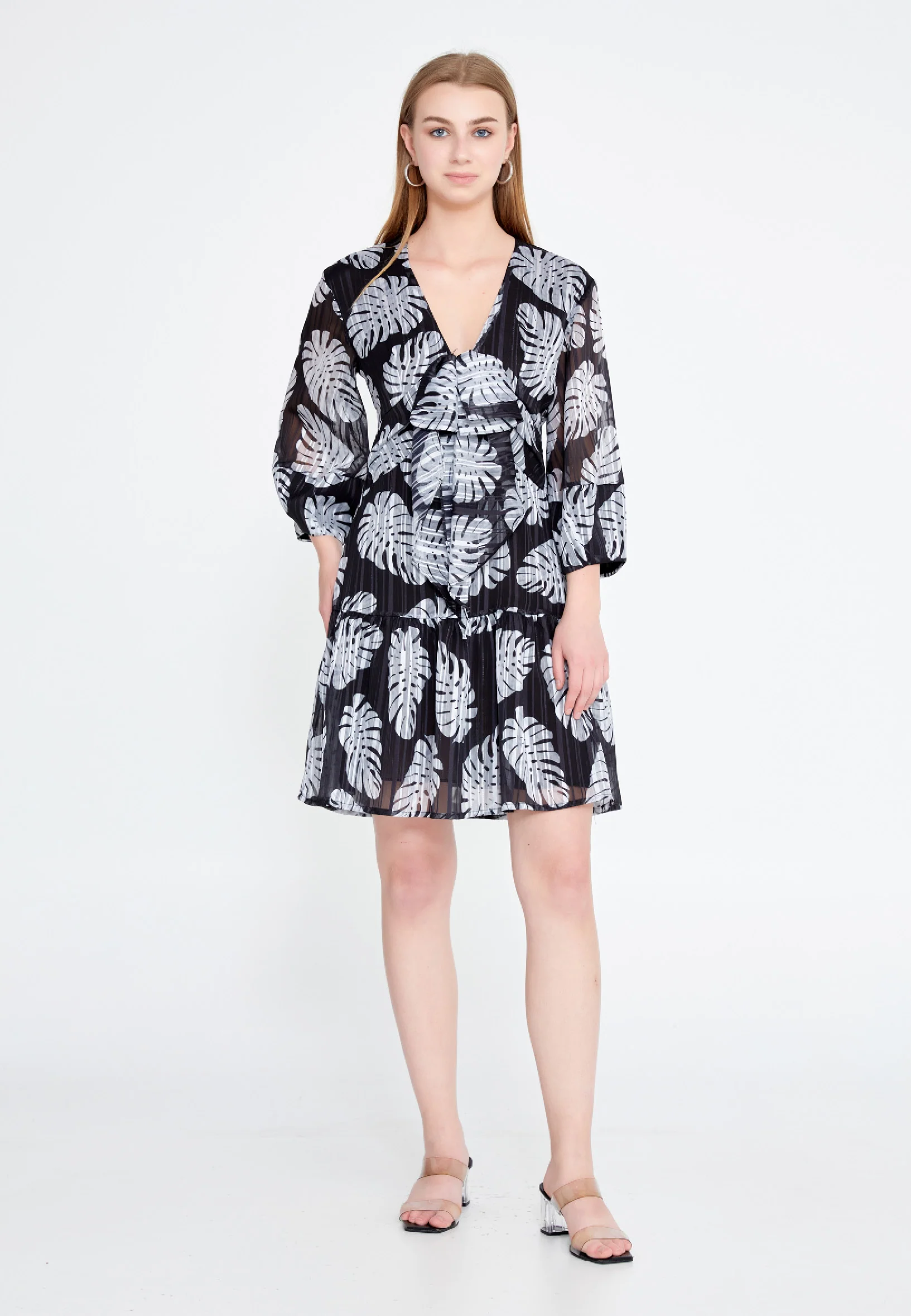 Long Sleeve Mini Chiffon Column Regular Casual Dress ber20y5132