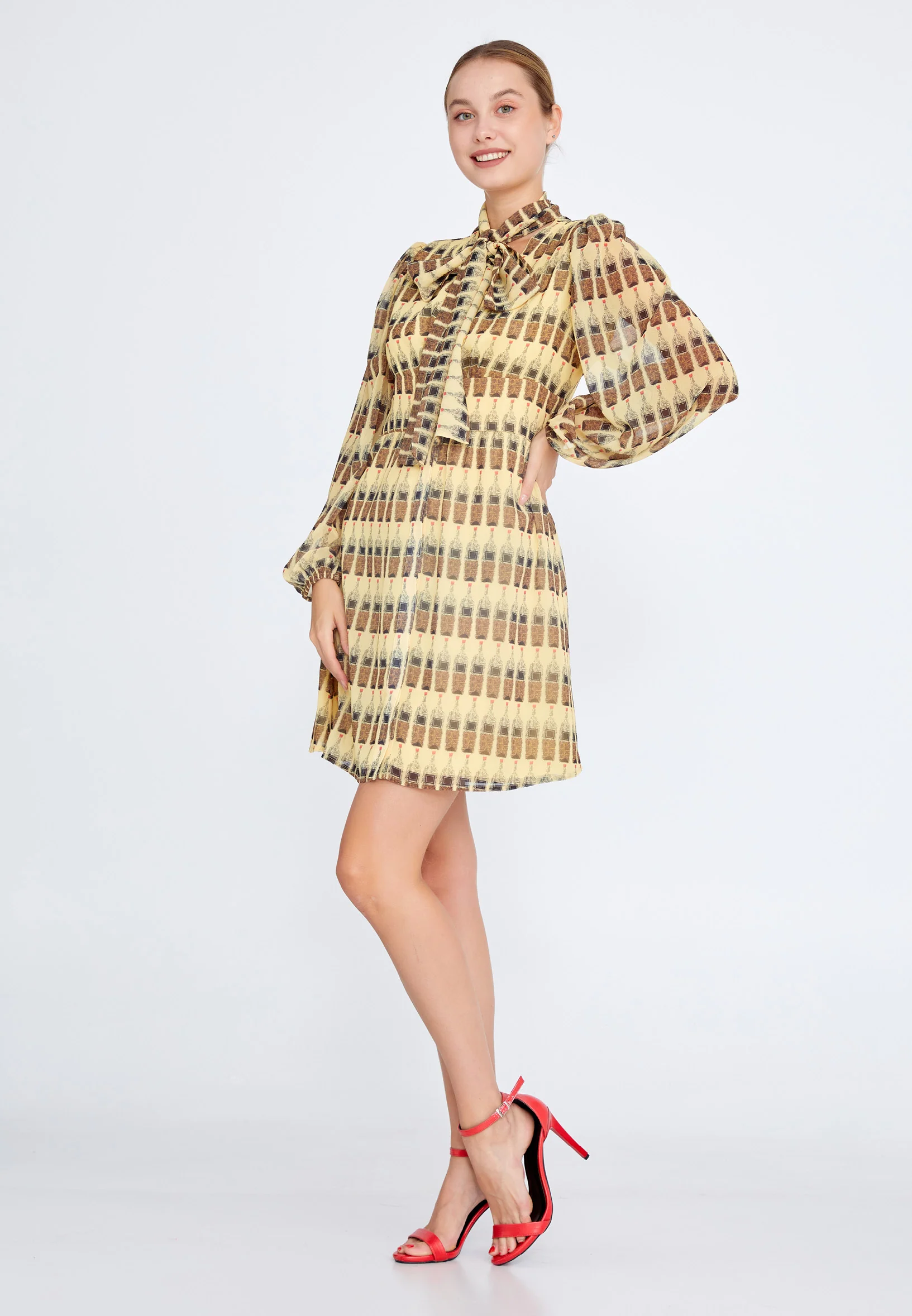 Long Sleeve Mini Chiffon Column Regular Casual Dress ber22k5111 - Image 11