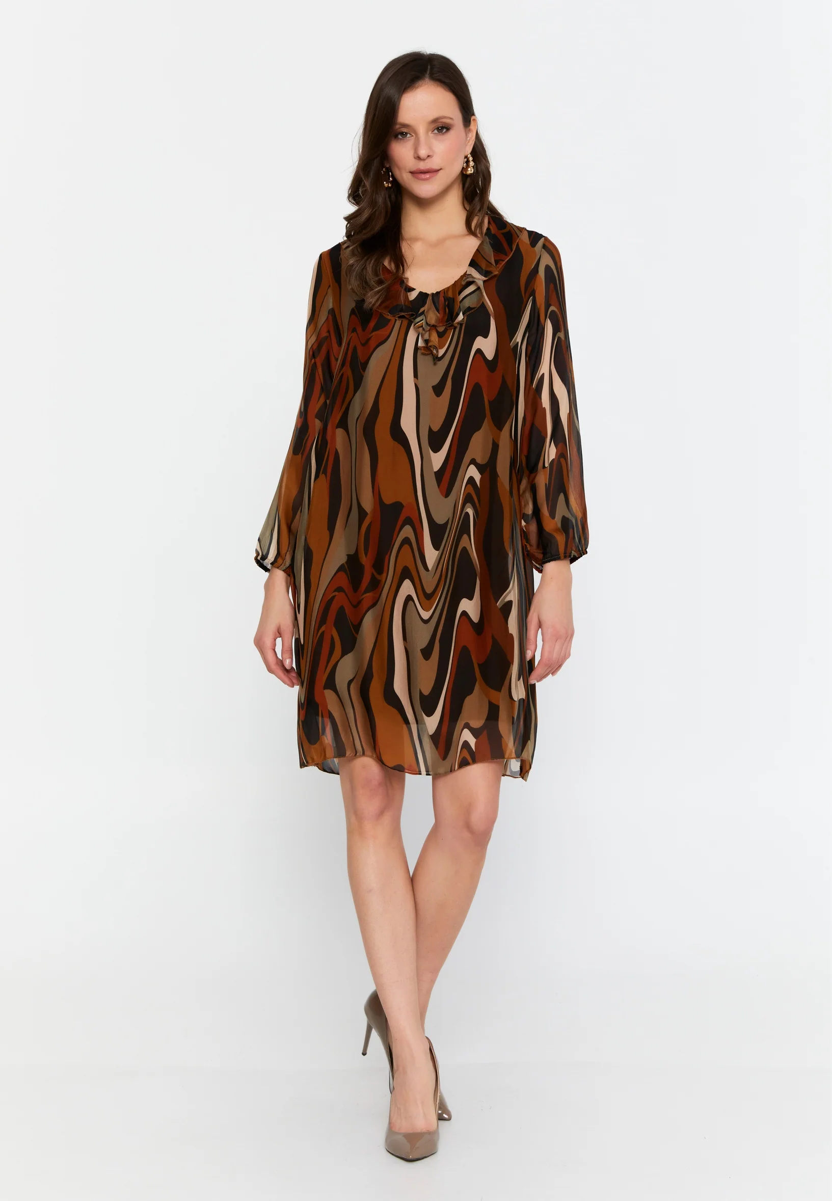 Long Sleeve Mini Chiffon Column Regular Casual Dress cav69514