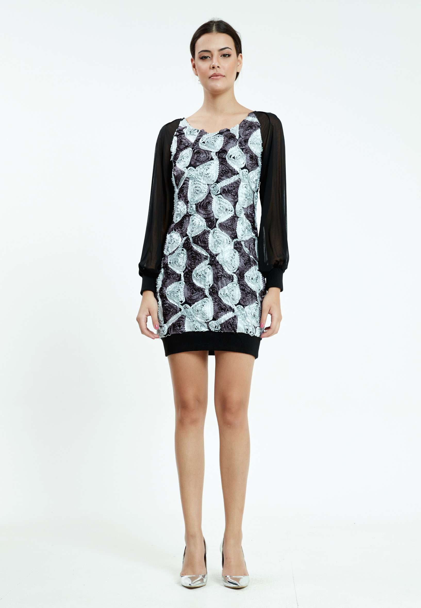 Long Sleeve Mini Chiffon Column Regular Casual Dress ser14034