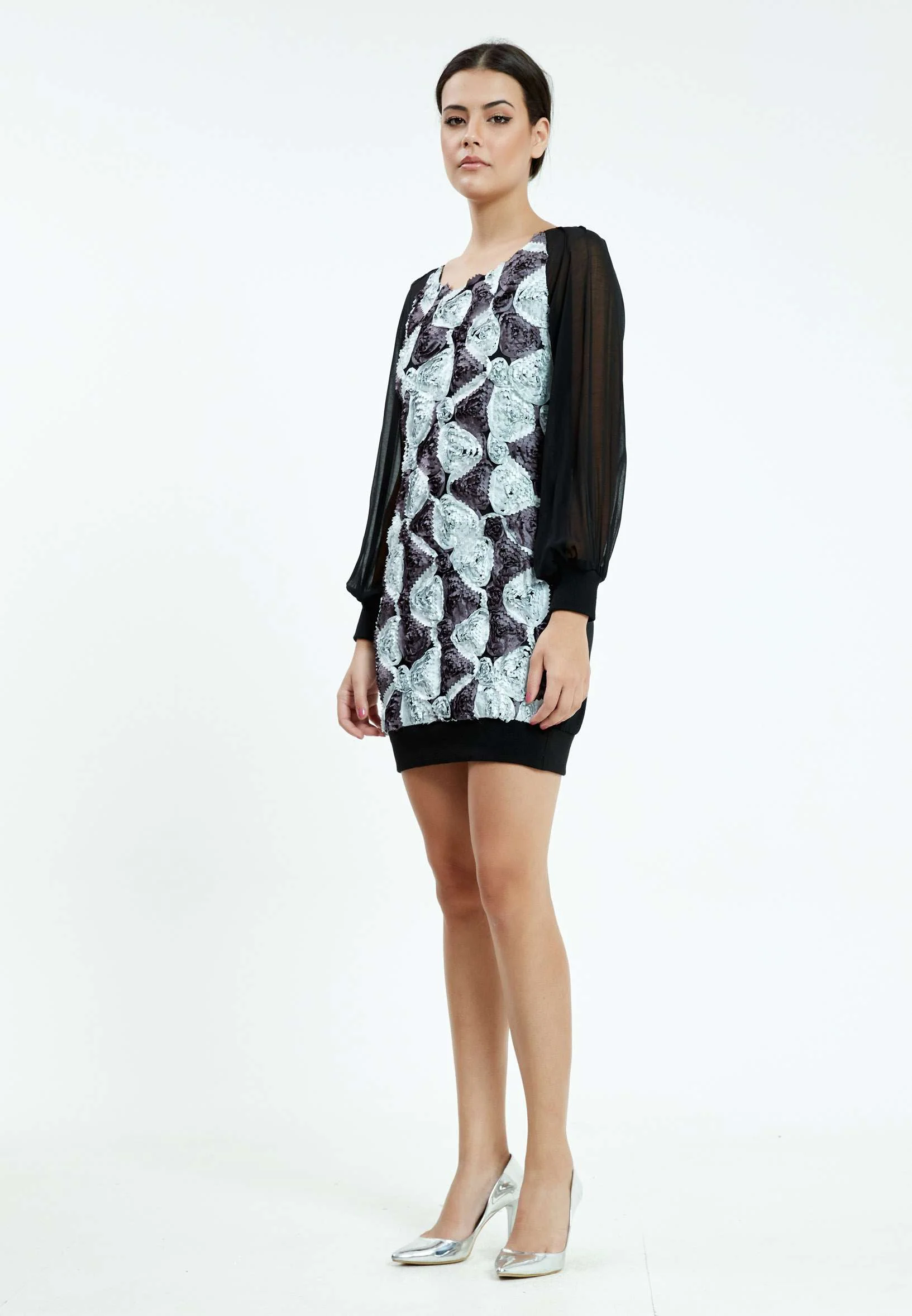 Long Sleeve Mini Chiffon Column Regular Casual Dress ser14034 - Image 3