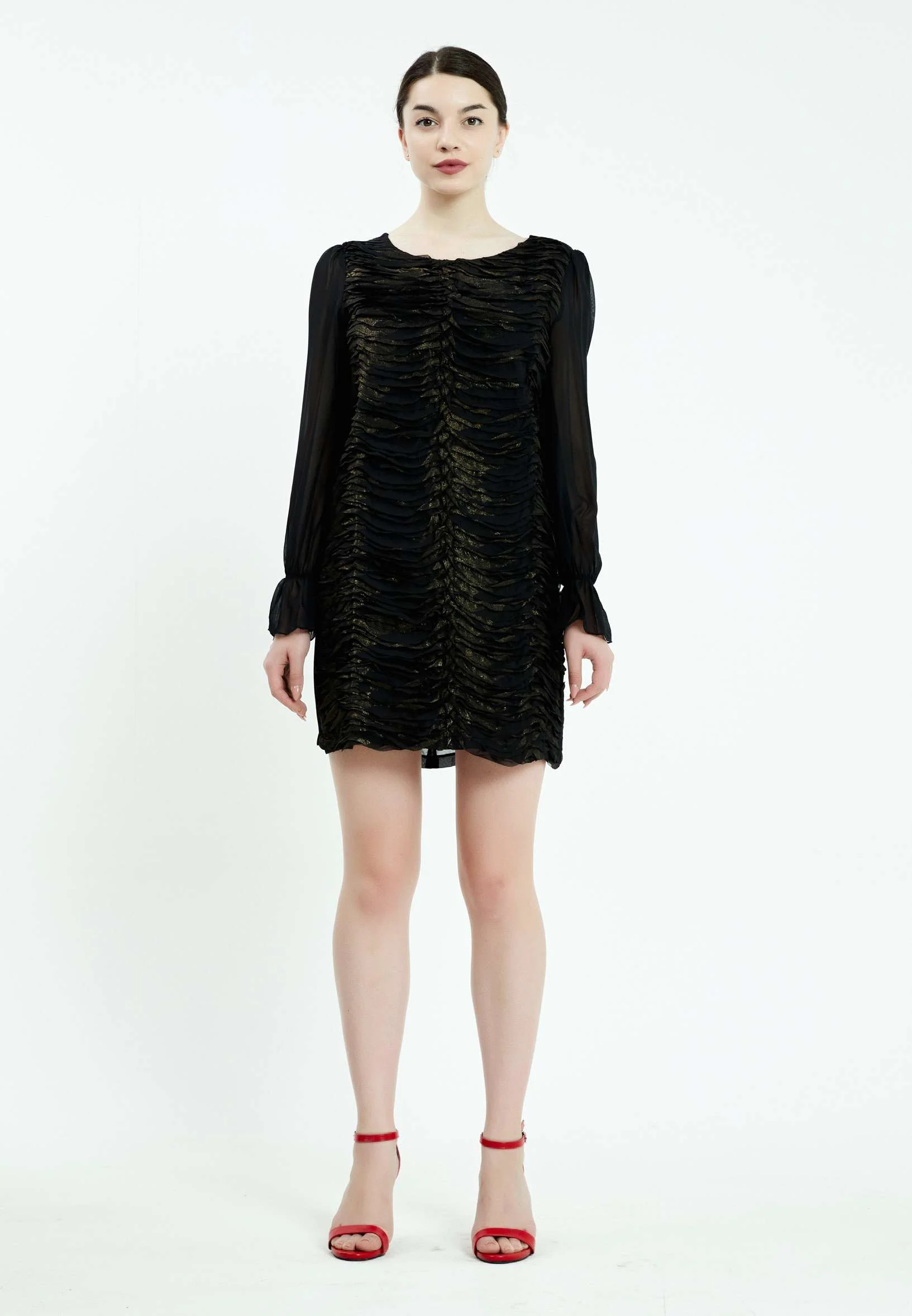 Long Sleeve Mini Chiffon Column Regular Casual Dress ser14873