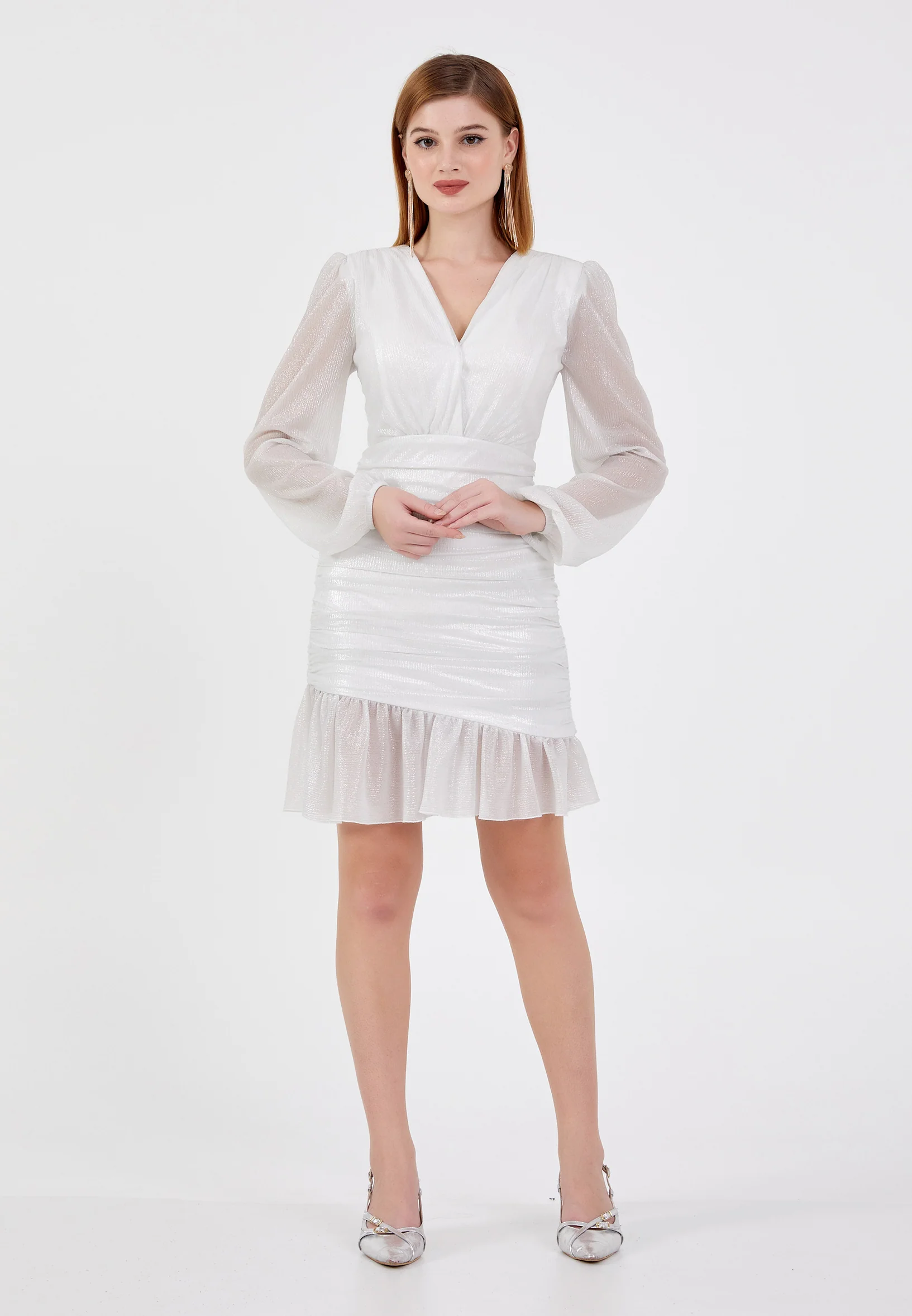 Long Sleeve Mini Chiffon Column Regular Cocktail Dress aln1703 - Image 5