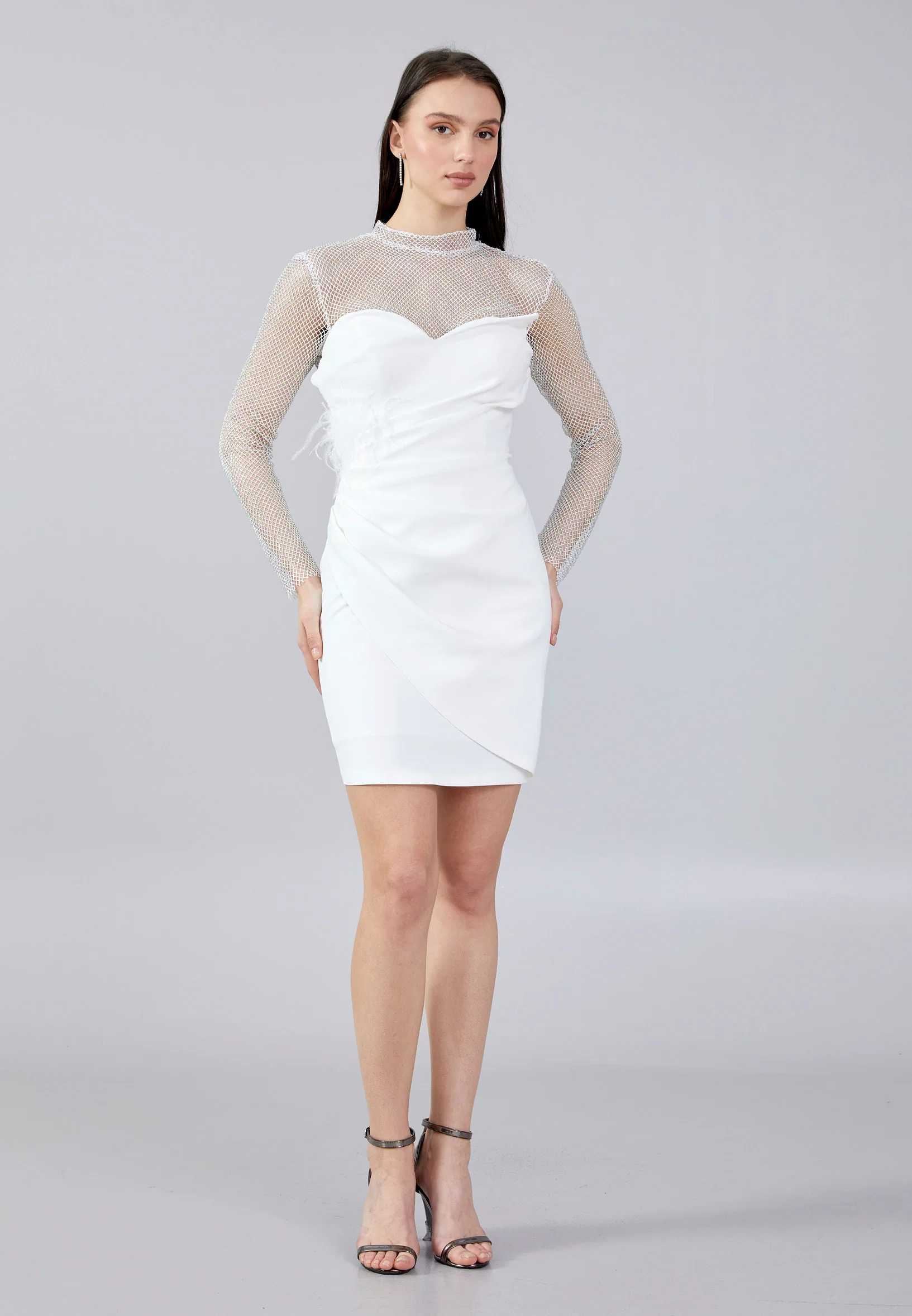Long Sleeve Mini Crepe Column Regular Evening Dress aln1664 - Image 5