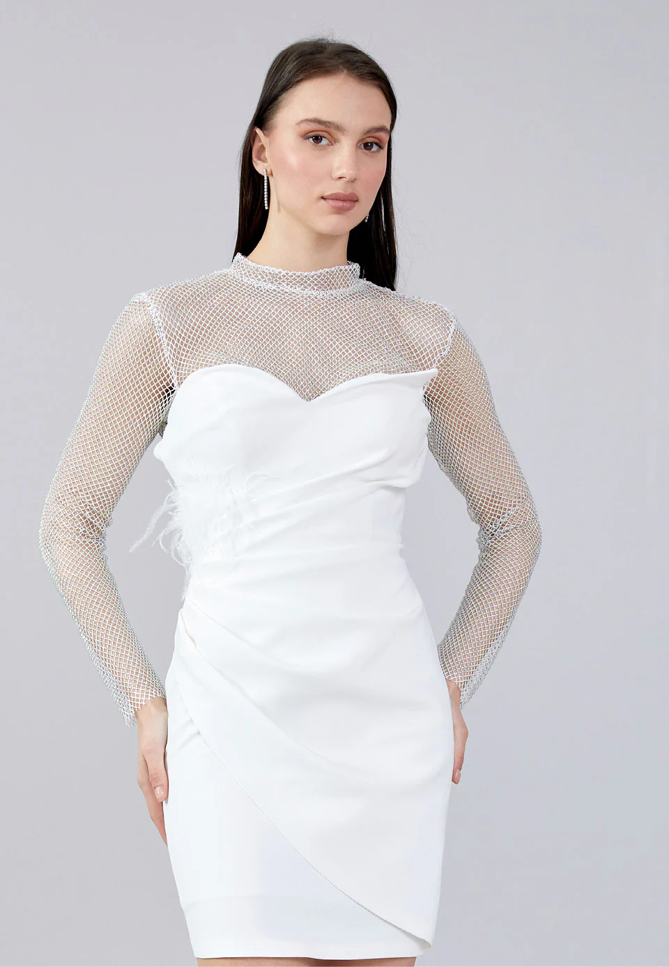 Long Sleeve Mini Crepe Column Regular Evening Dress aln1664 - Image 8