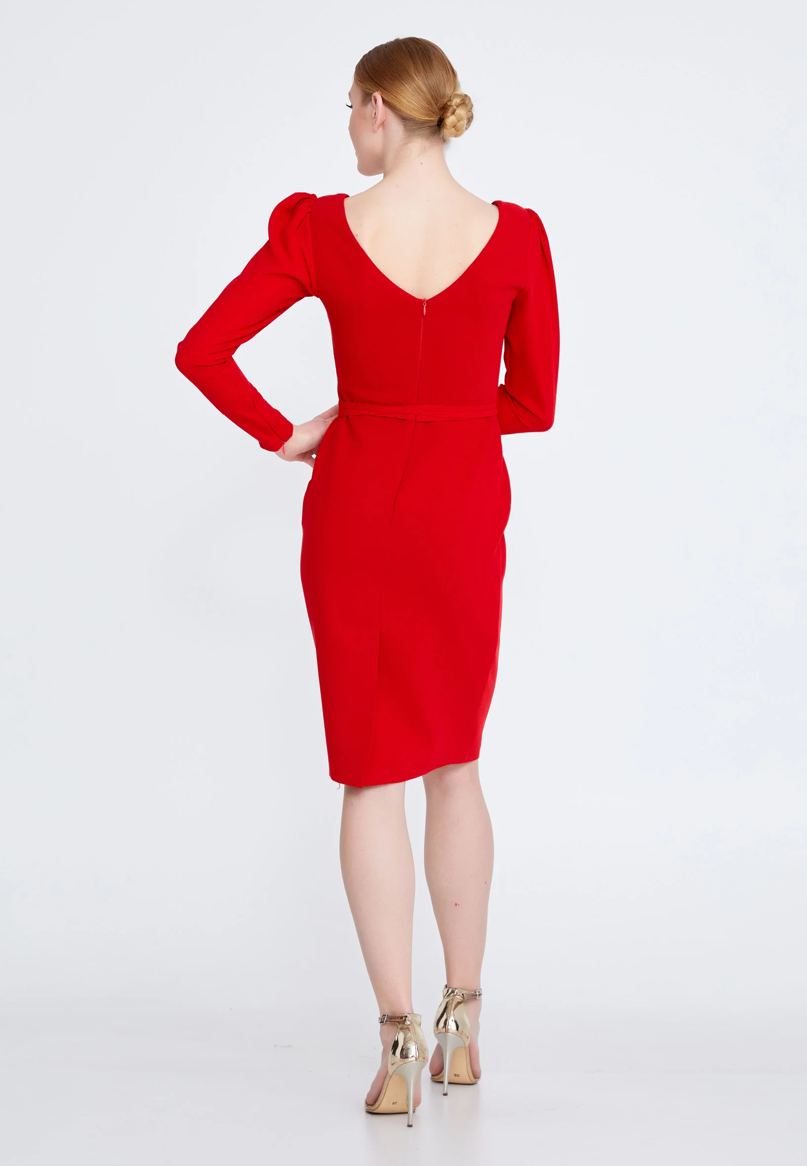 Long Sleeve Mini Crepe Column Regular Evening Dress jnm21-149 - Image 14
