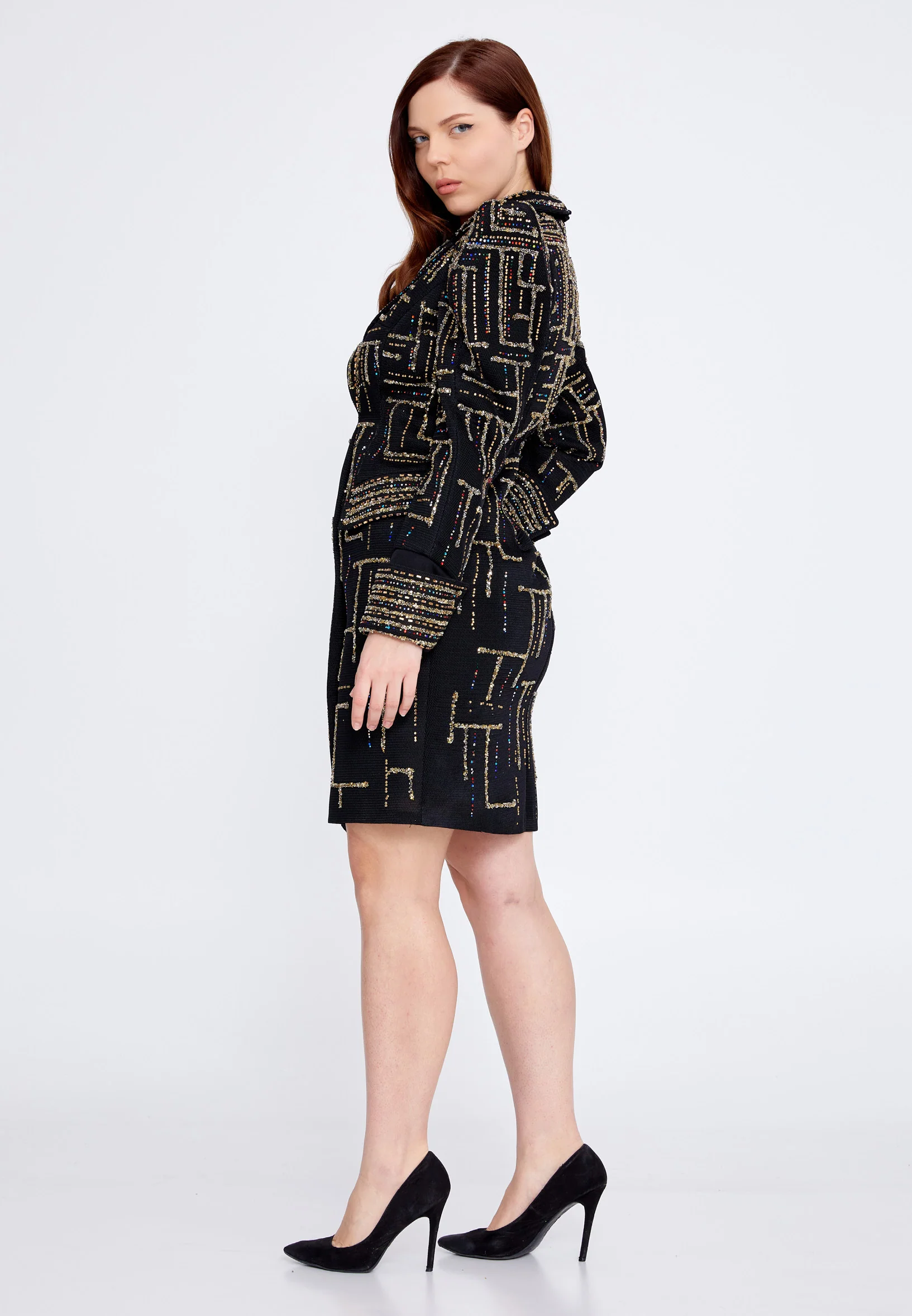 Long Sleeve Mini Polyester Column Plus Size Evening Dress crm22sel0896-b - Image 3