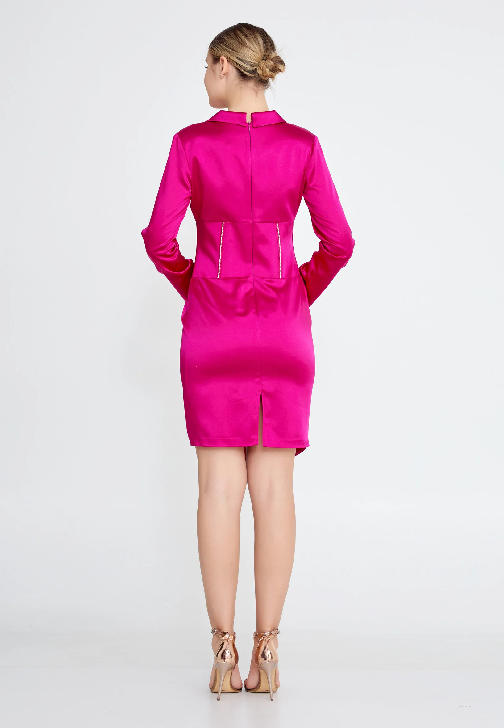 Long Sleeve Mini Satin Column Regular Evening Dress jnm21-153 - Image 10