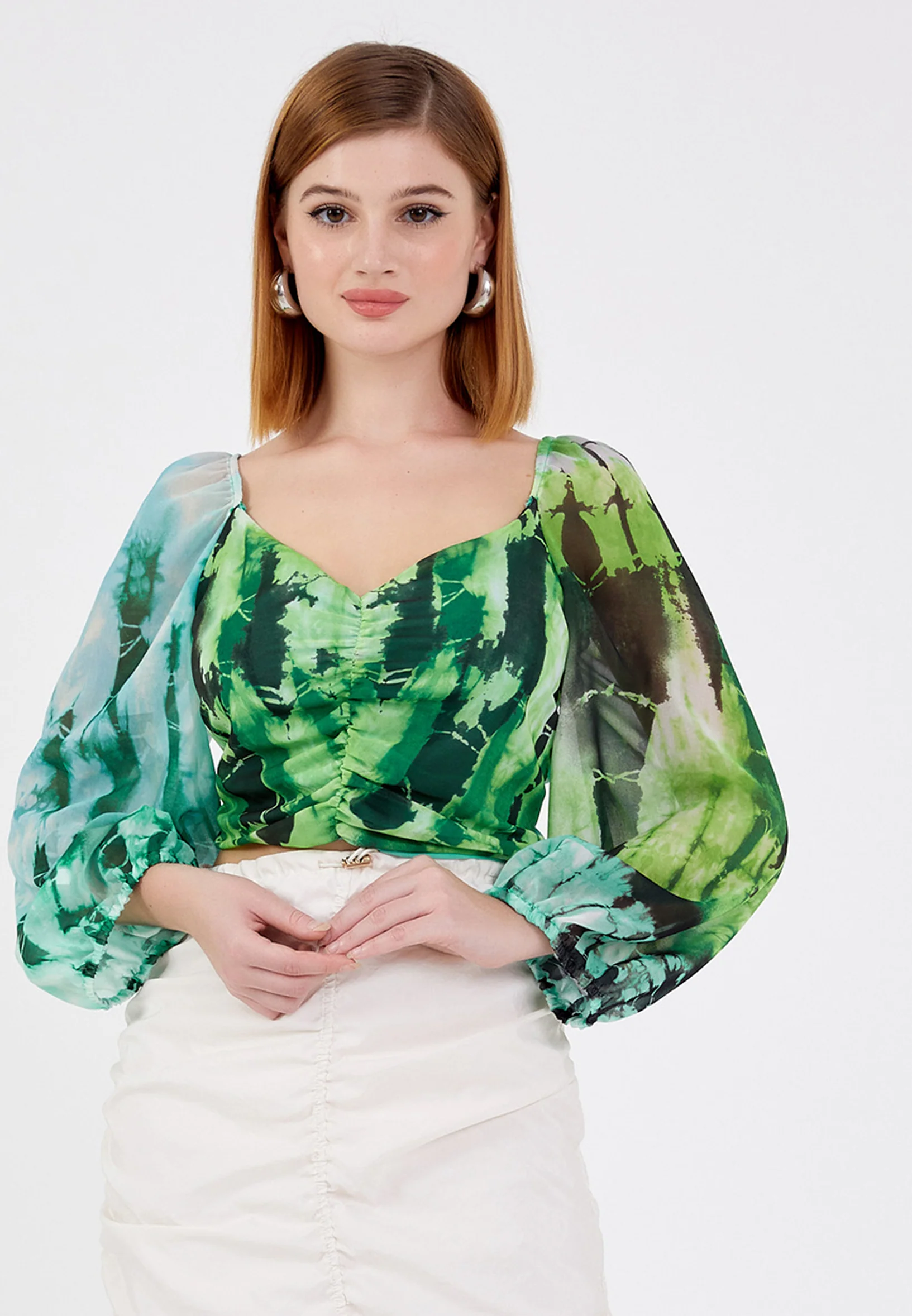 Long Sleeve Patterned Regular Blouse ber23y4116