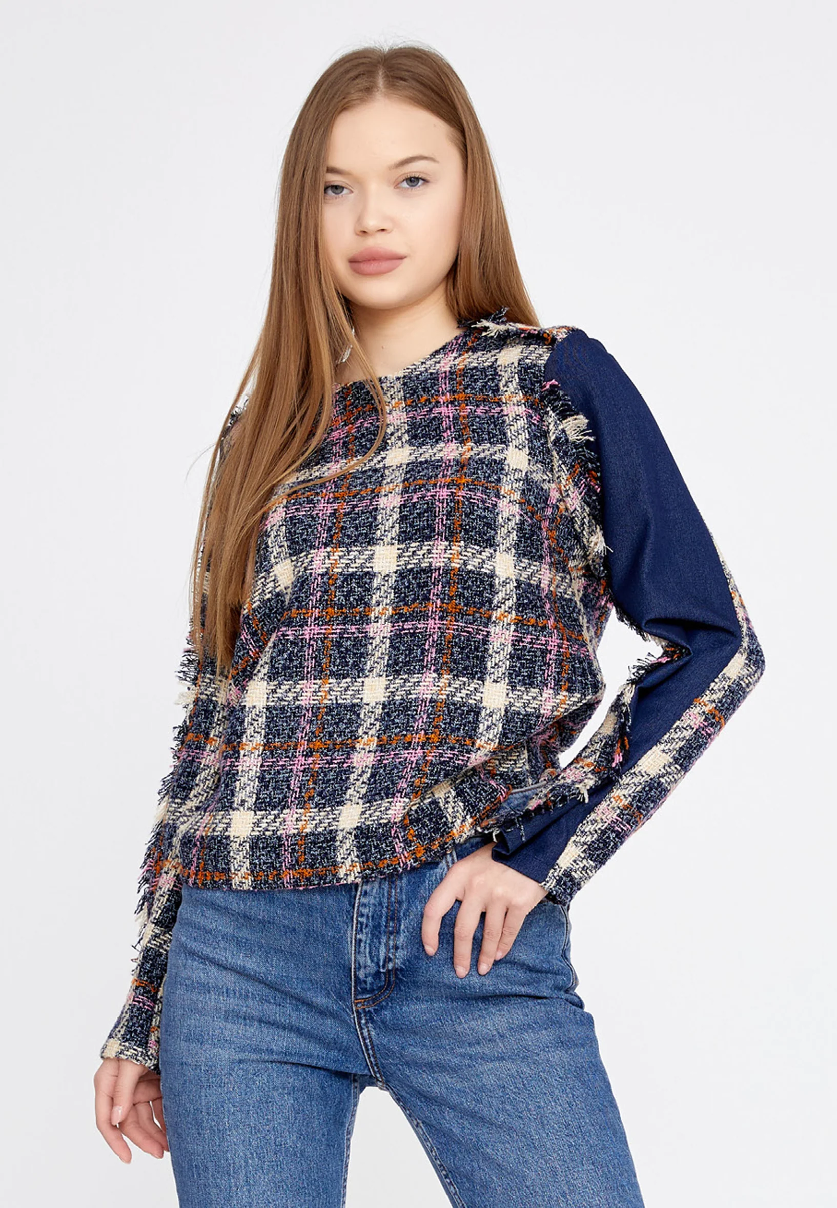 Long Sleeve Plaid Regular Blouse kmy22w10815