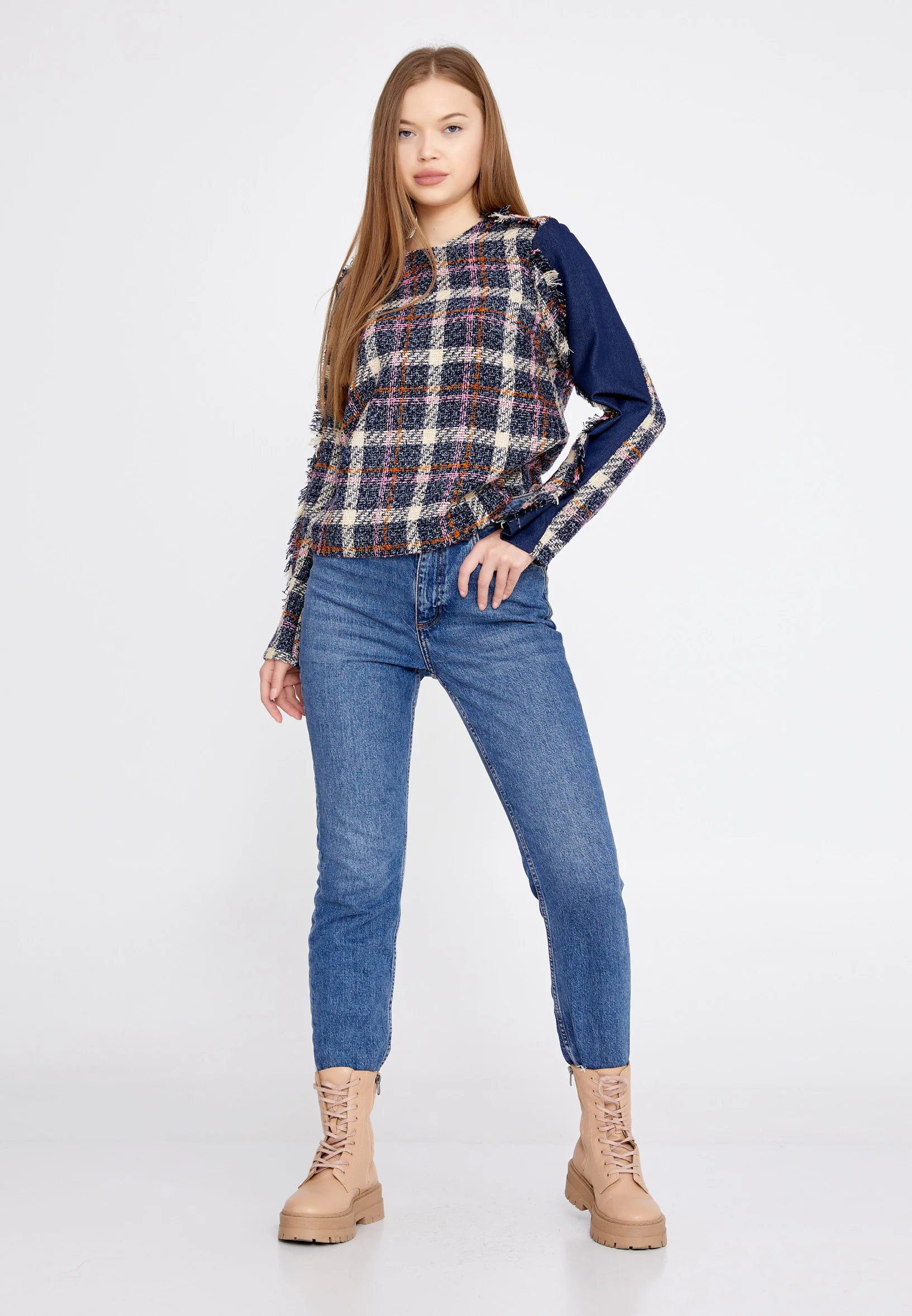 Long Sleeve Plaid Regular Blouse kmy22w10815 - Image 2