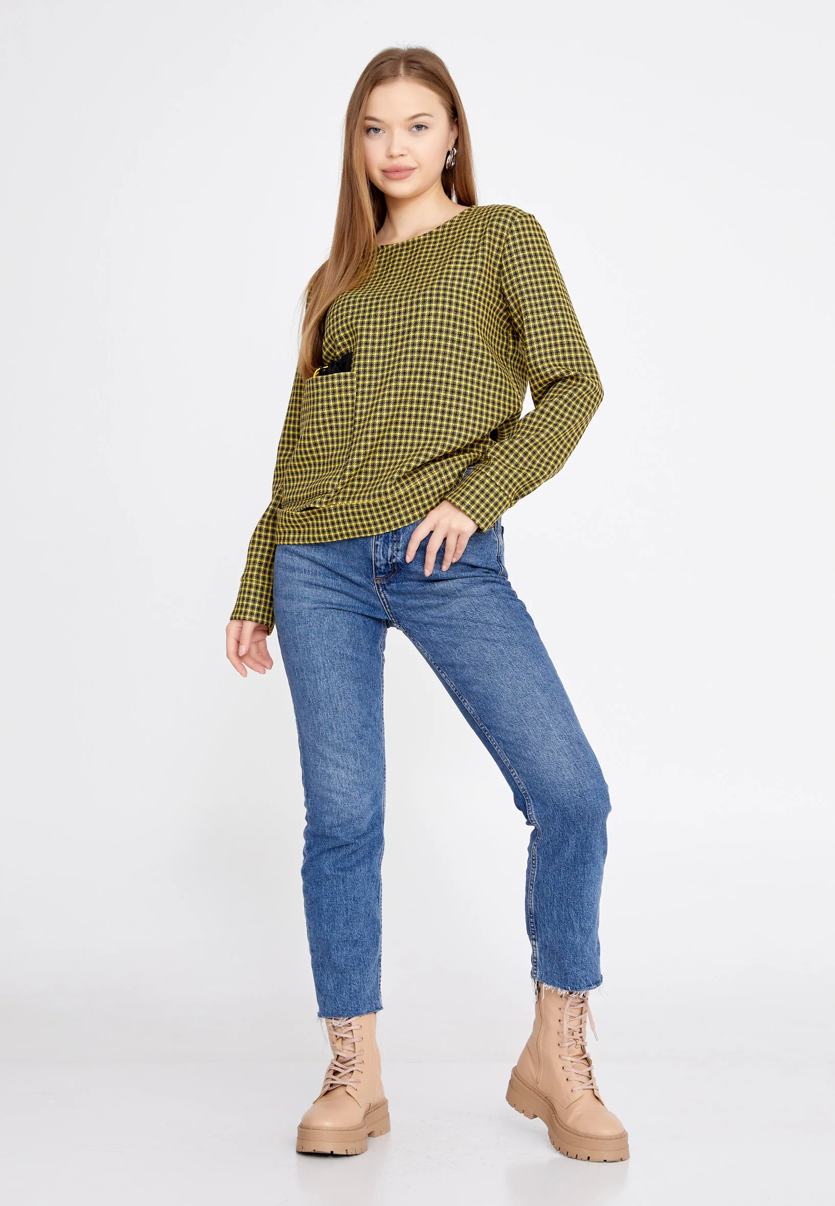 Long Sleeve Plaid Regular Blouse kmy22w10816 - Image 2
