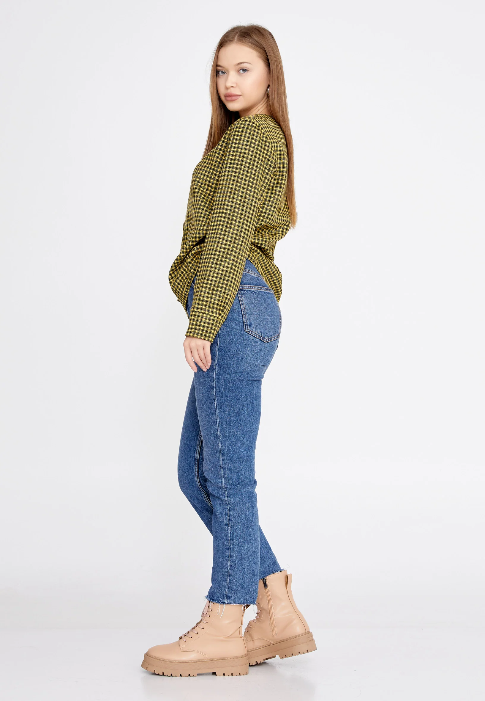Long Sleeve Plaid Regular Blouse kmy22w10816 - Image 3