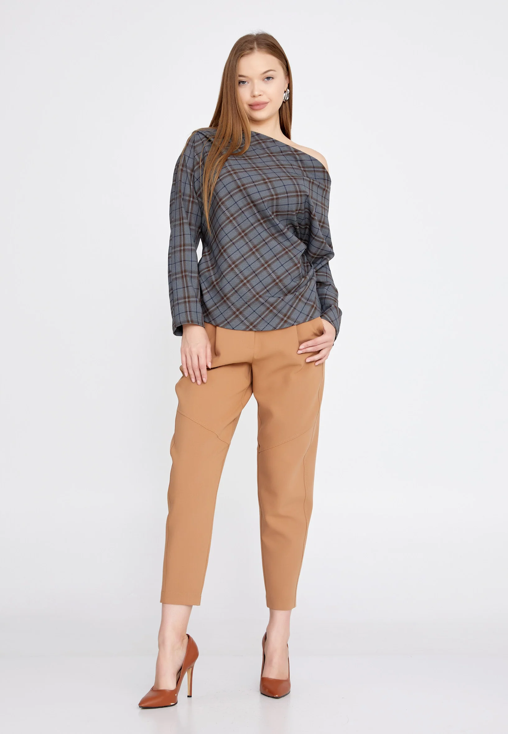 Long Sleeve Plaid Regular Blouse kmy22w10818