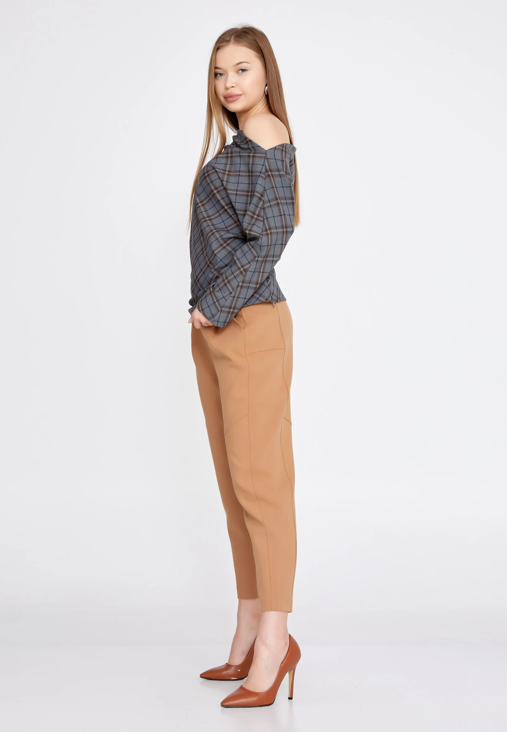 Long Sleeve Plaid Regular Blouse kmy22w10818 - Image 3