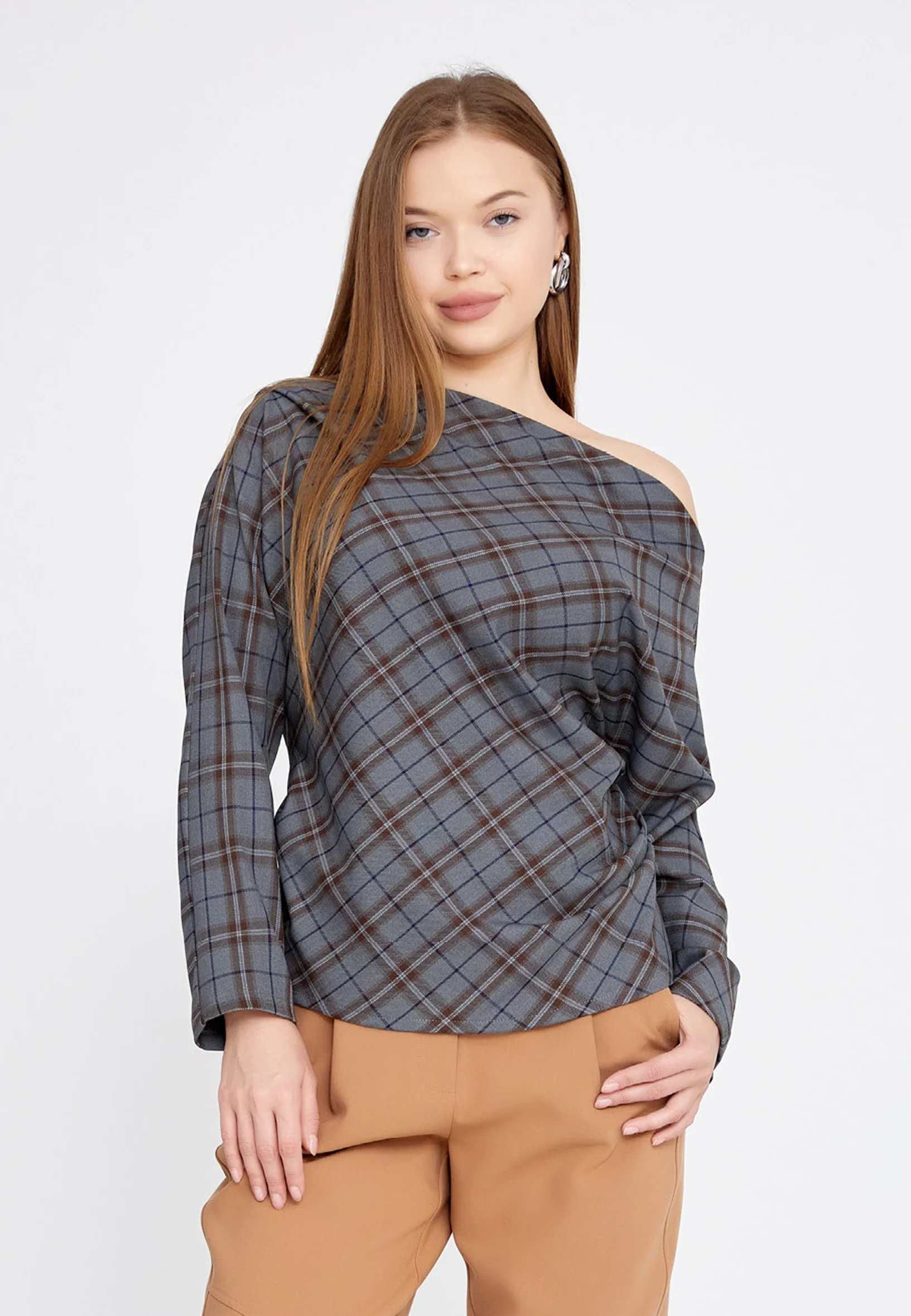 Long Sleeve Plaid Regular Blouse kmy22w10818 - Image 4