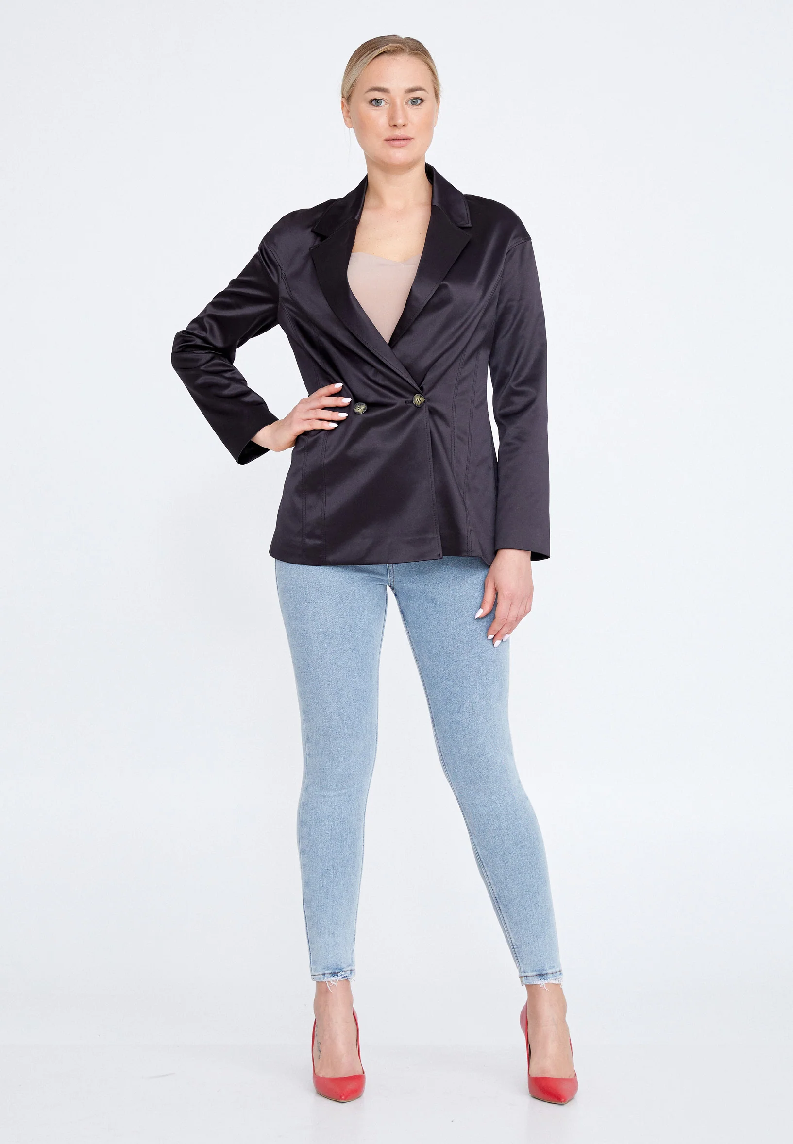 Long Sleeve Satin Solid Color Regular Jacket ber21y1104