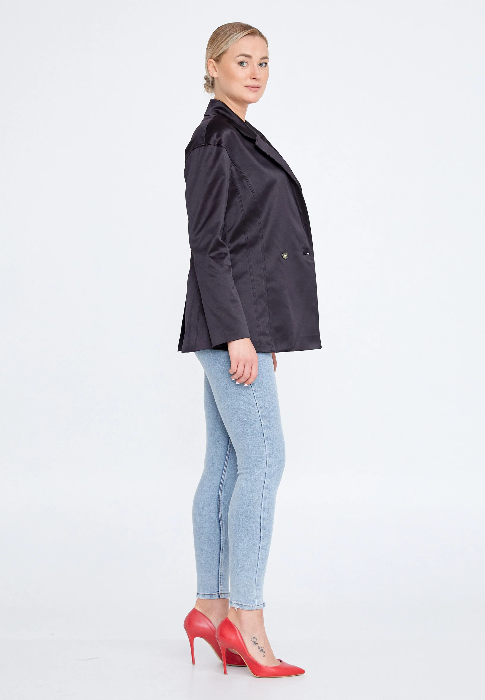 Long Sleeve Satin Solid Color Regular Jacket ber21y1104 - Image 3