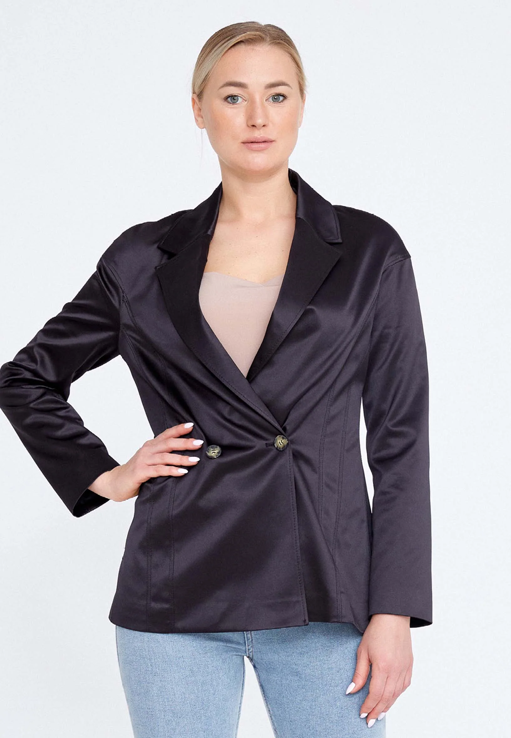 Long Sleeve Satin Solid Color Regular Jacket ber21y1104 - Image 4