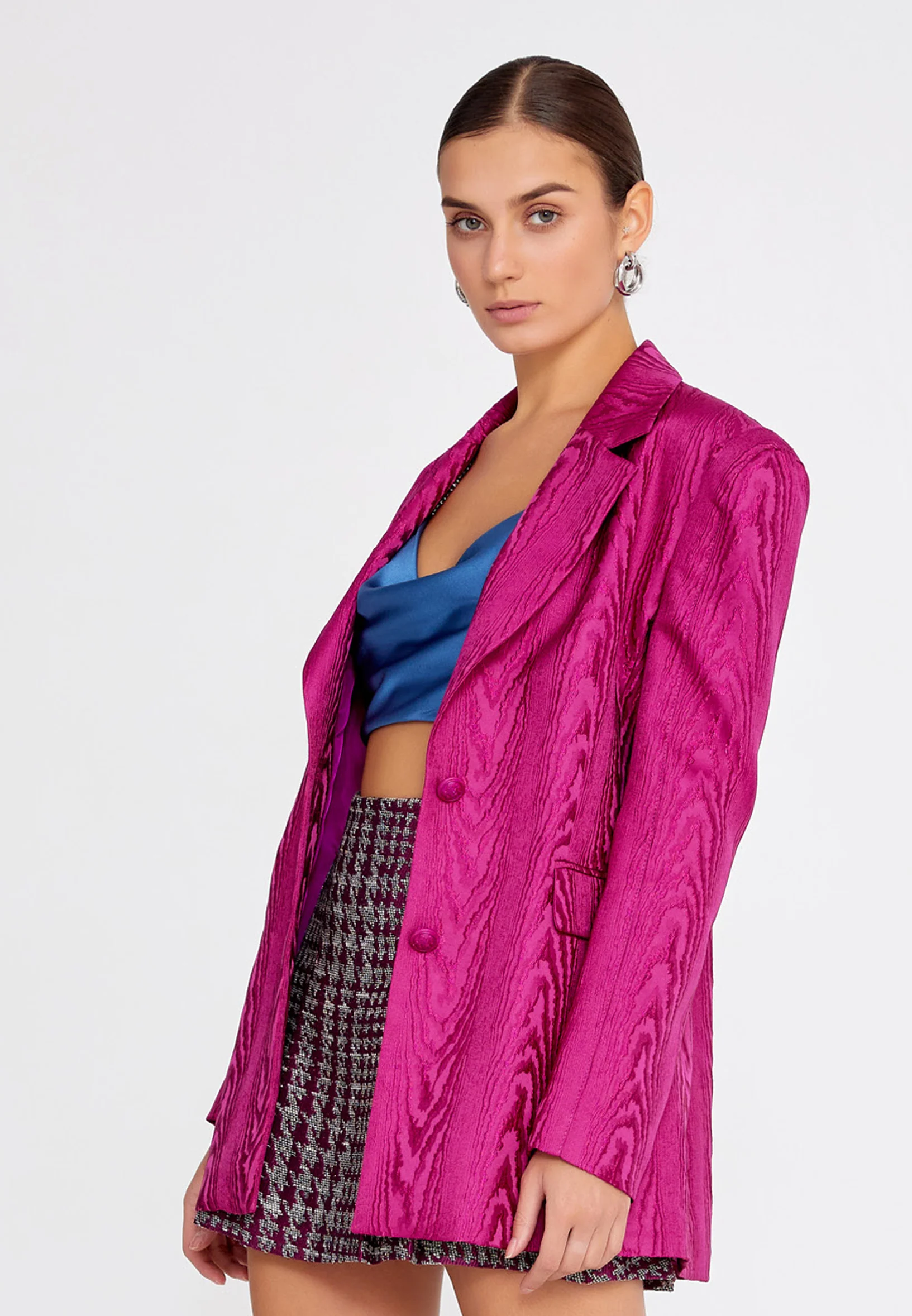 Long Sleeve Satin Solid Color Regular Jacket ber23k1121 - Image 8