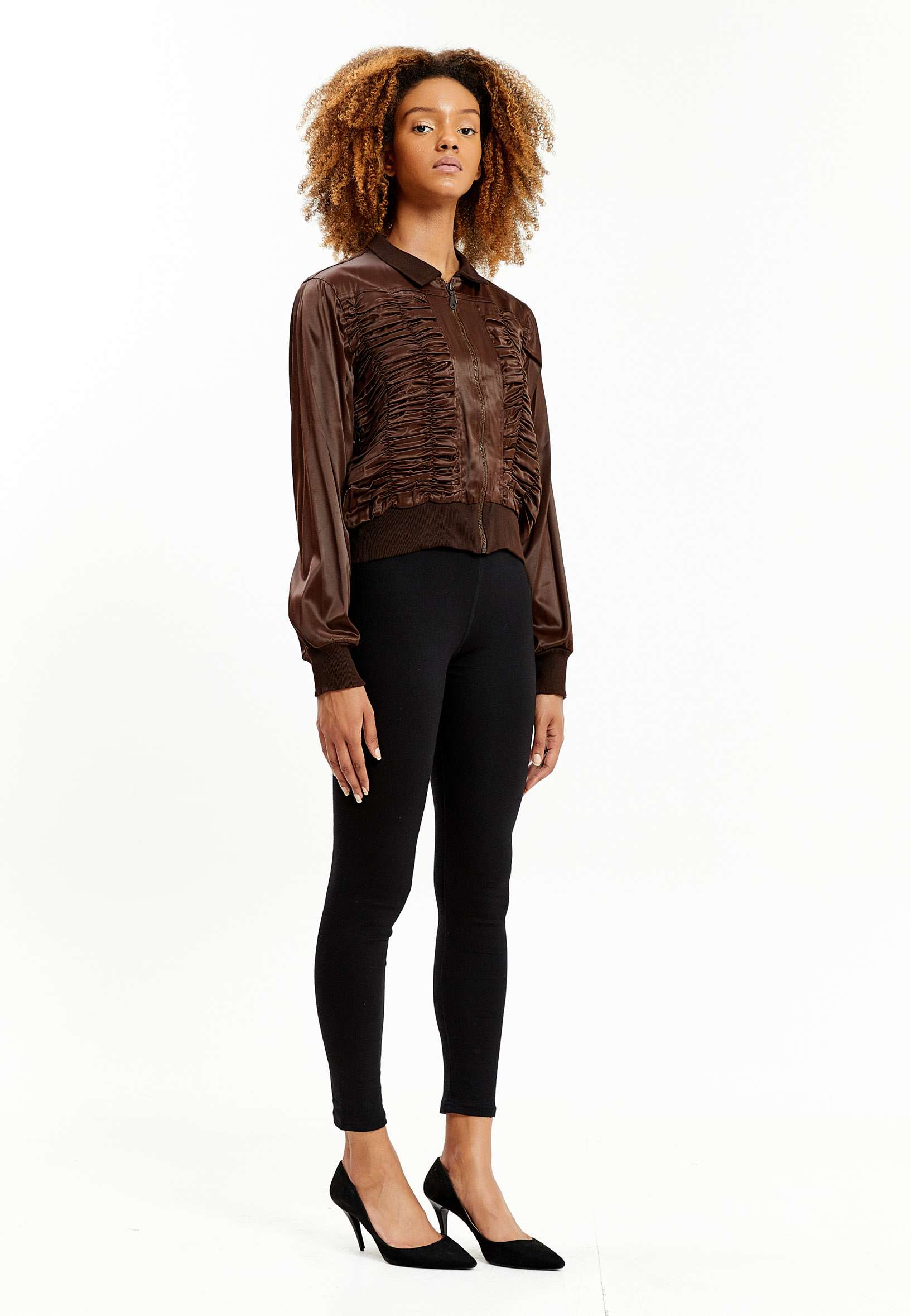 Long Sleeve Satin Solid Color Regular Jacket sers5556 - Image 3